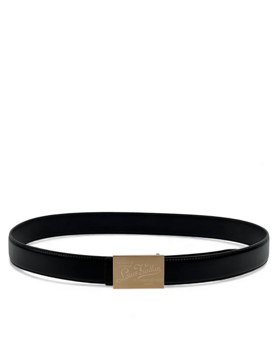 💛 Louis Vuitton Voyage Plaque Belt – Black & Gold (130 cm) 💛