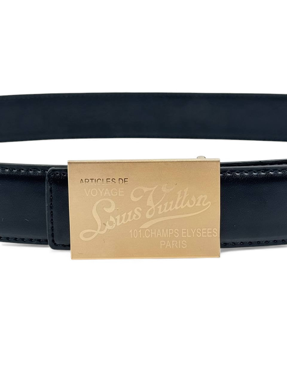 💛 Louis Vuitton Voyage Plaque Belt – Black & Gold (130 cm) 💛