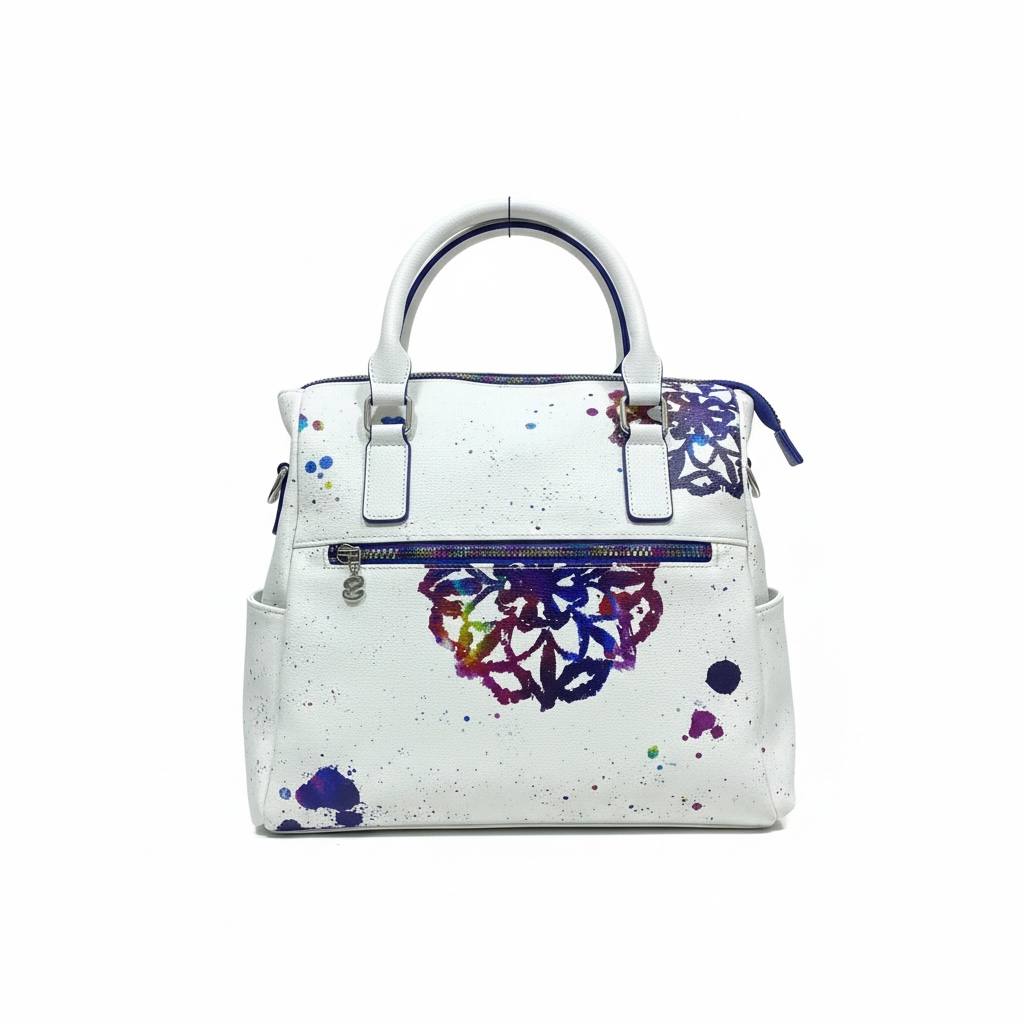 Desigual Artistic White Handbag โ Splash Heart Design Tote ๐จ๐ | Statement Collection