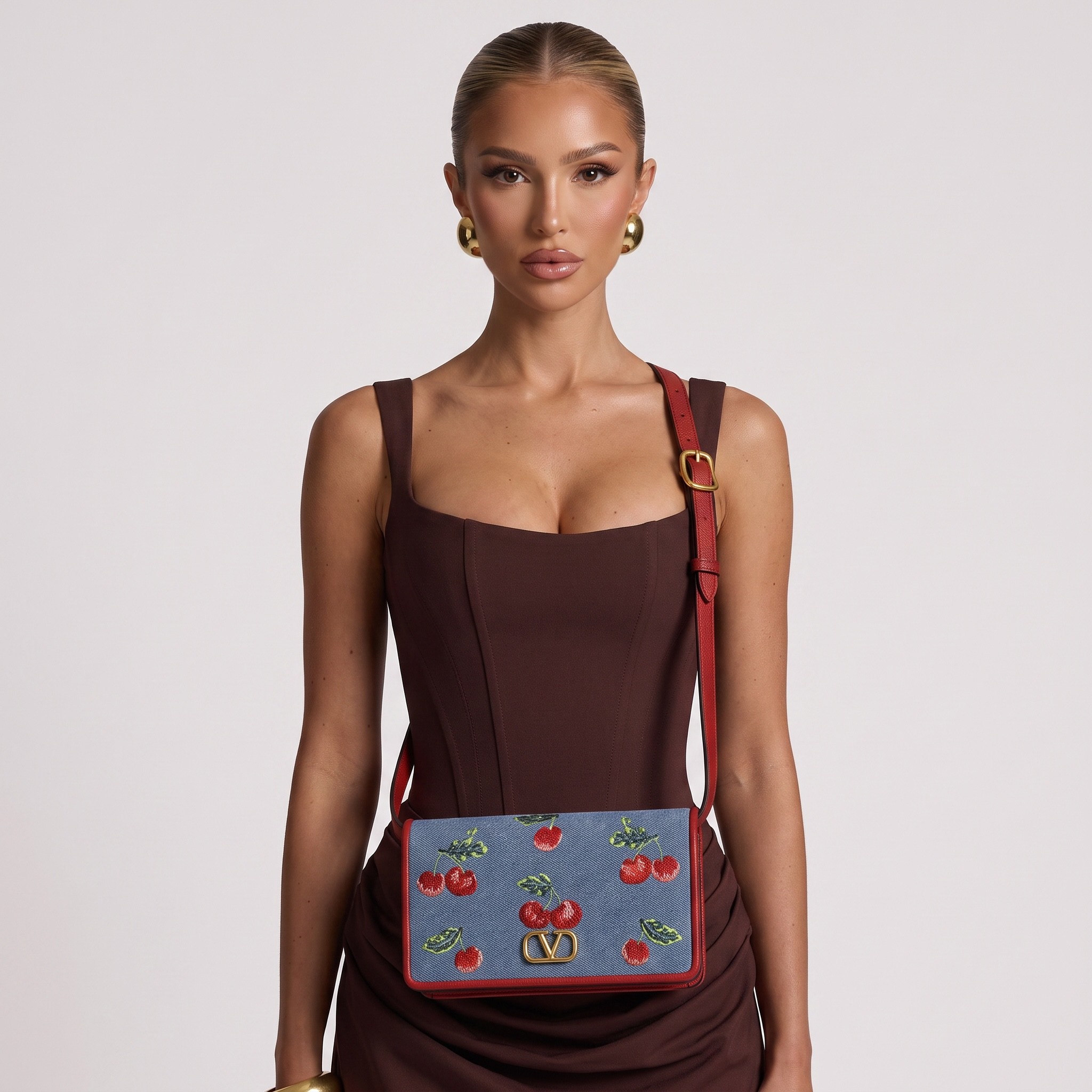 🍒 Valentino Cherry Denim Crossbody Bag