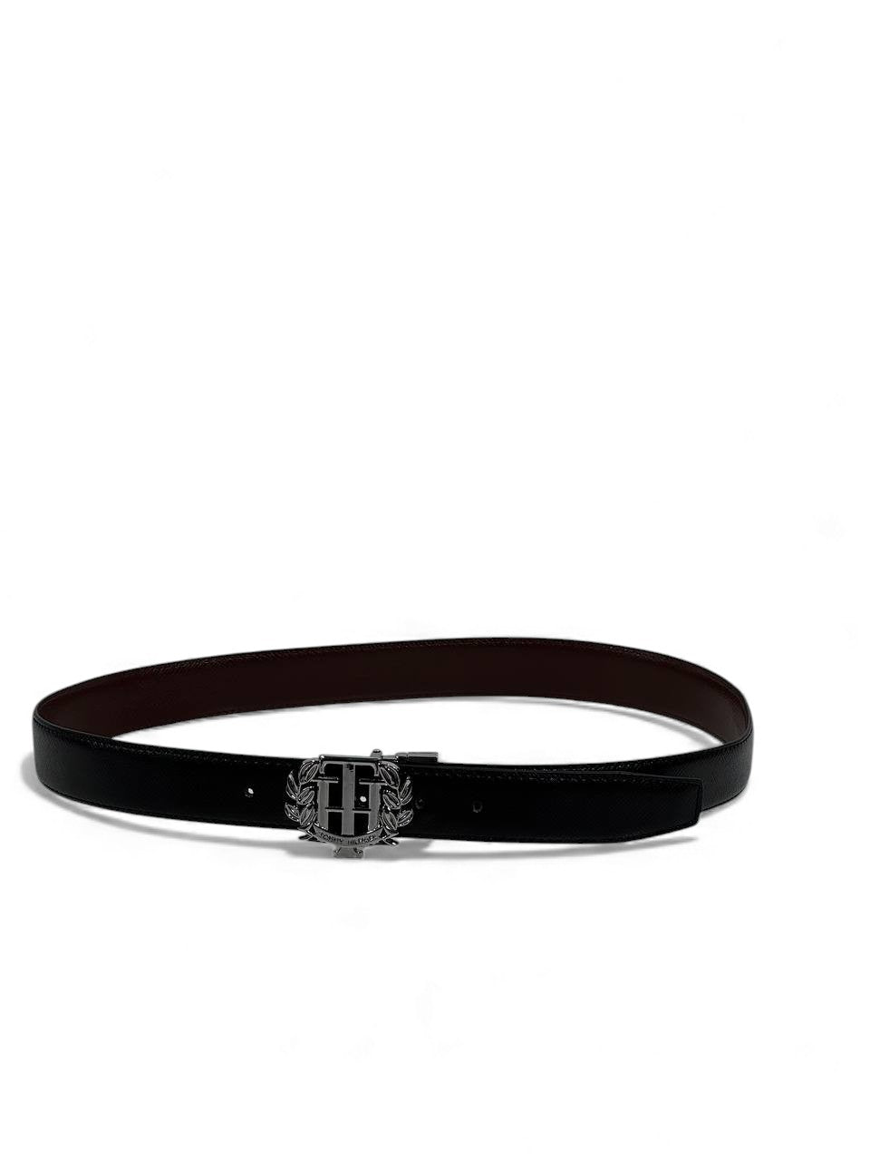⚫ Tommy Hilfiger Crest Leather Belt – Black & Brown (110 cm) ⚫