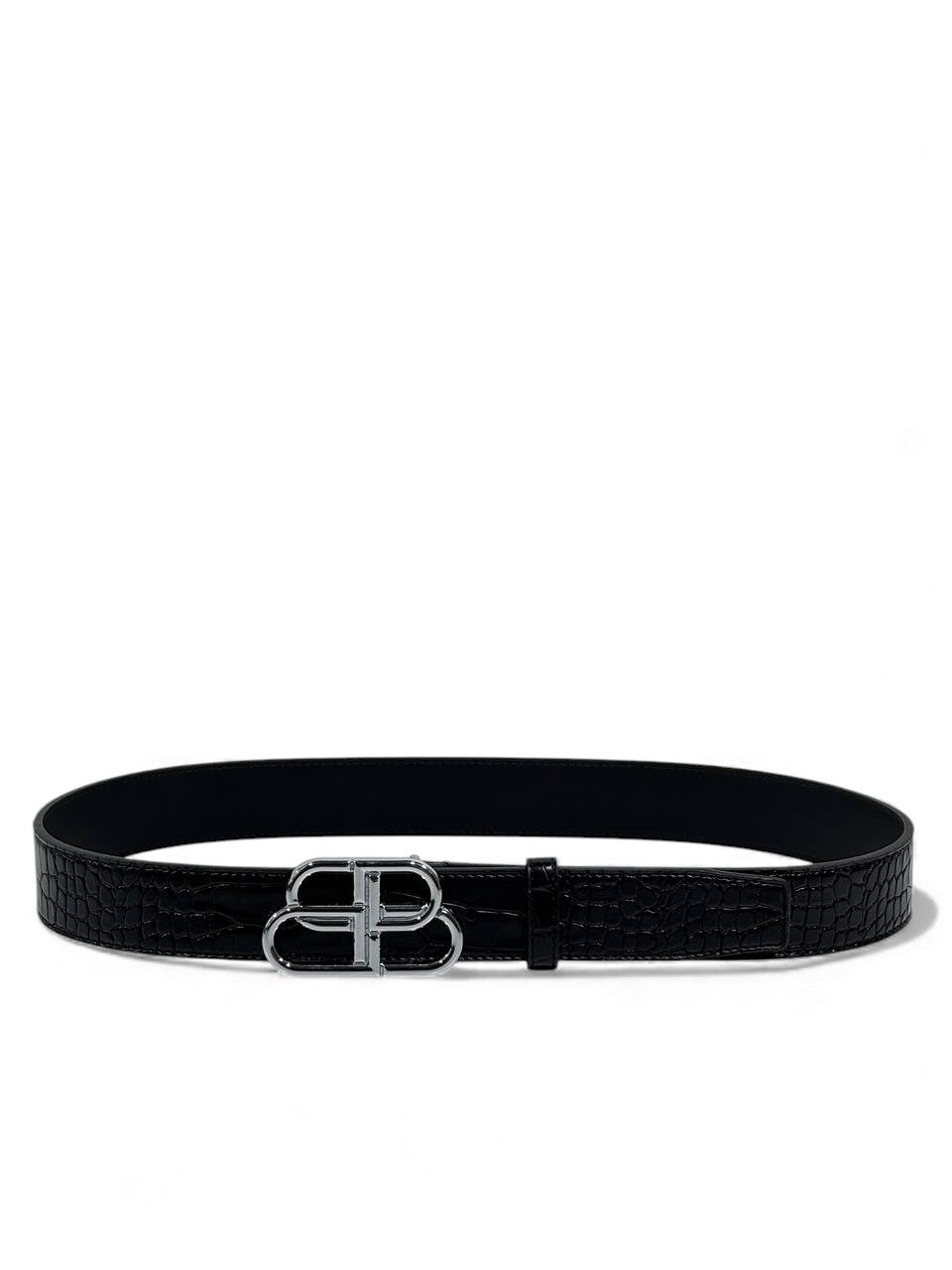 🖤 Balenciaga Croco-Embossed Leather Belt – Silver BB Logo (110 cm) 🖤