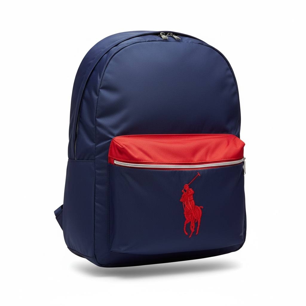 Polo Ralph Lauren Navy Backpack – Red Logo Classic School Bag 🎒🔵 | Signature Edition