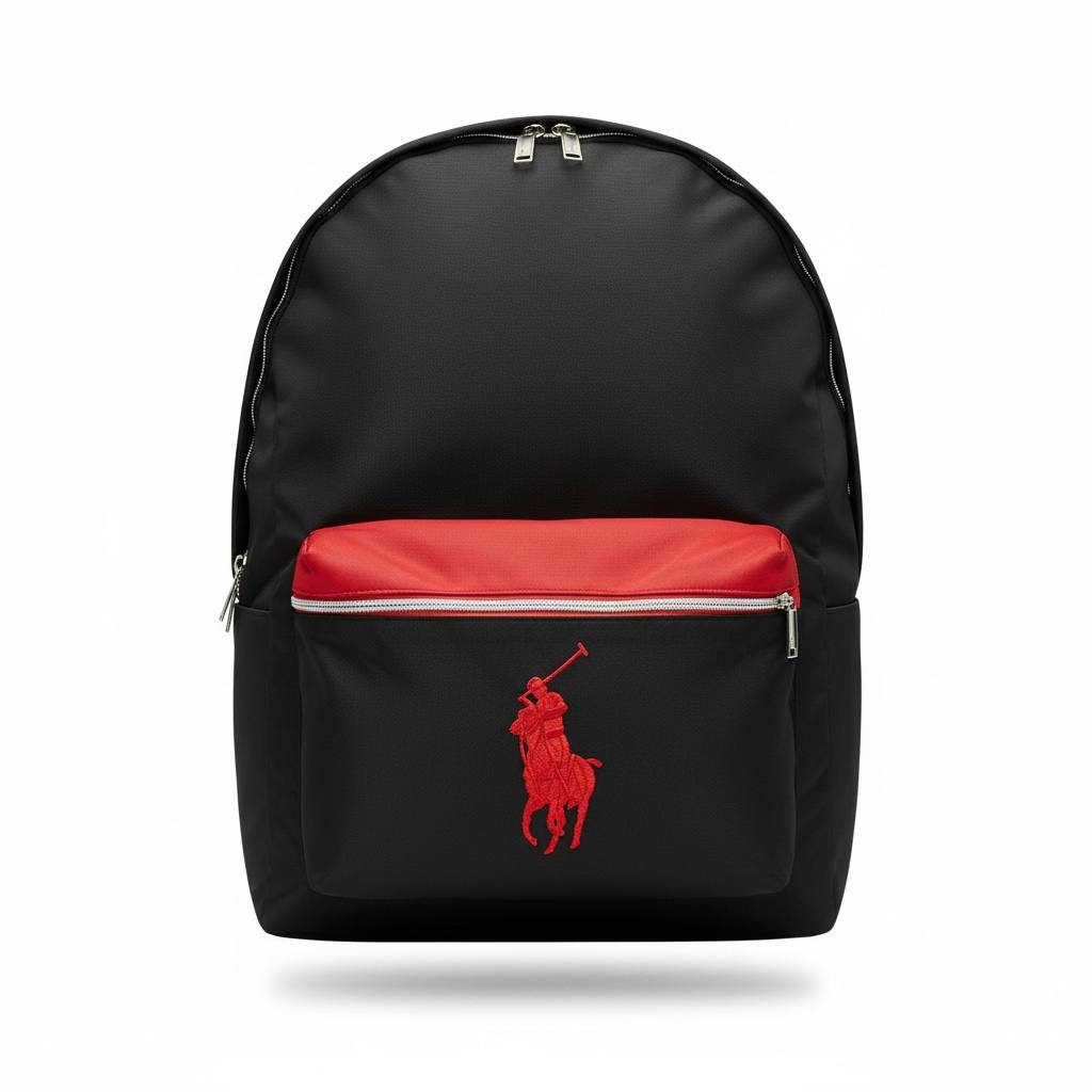 Polo Ralph Lauren Black Backpack – Red Logo Classic School Bag 🎒🔴 | Signature Edition