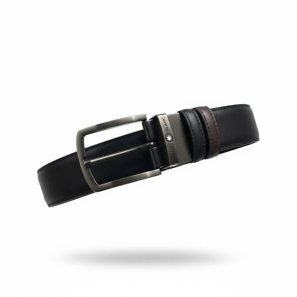 Montblanc Reversible Leather Belt – Black & Brown Classic Buckle 125cm 🖤🤎✨