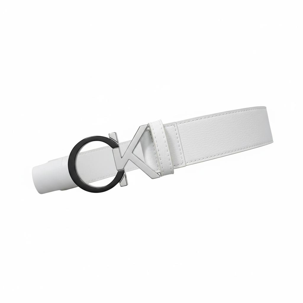 Calvin Klein CK White Leather Belt – Silver Logo Buckle 115cm 🤍✨