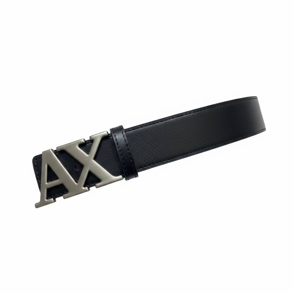 Armani Exchange AX Black Leather Belt – Silver Logo Buckle 110cm 🖤✨