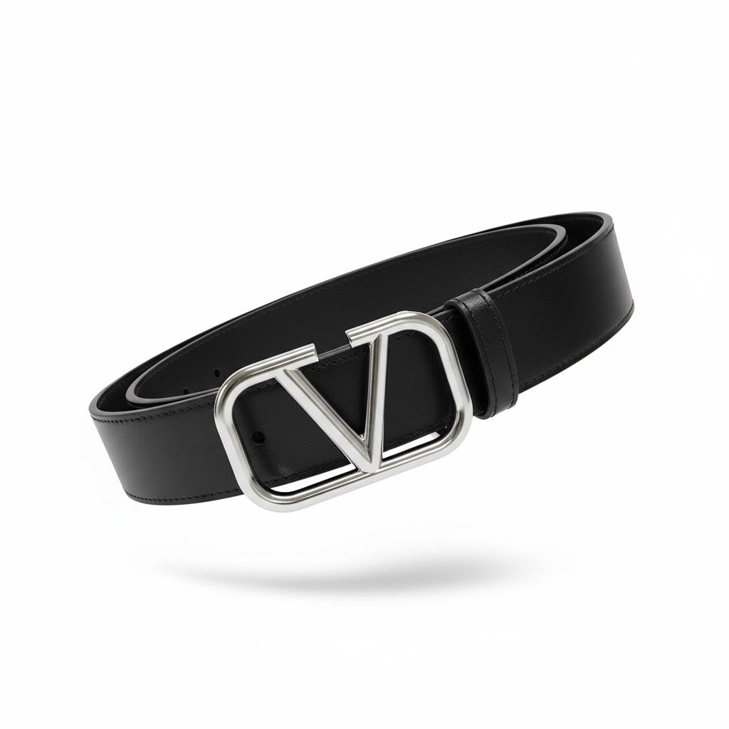 Valentino VLogo Silver Buckle Leather Belt – Black 120cm ✨🖤