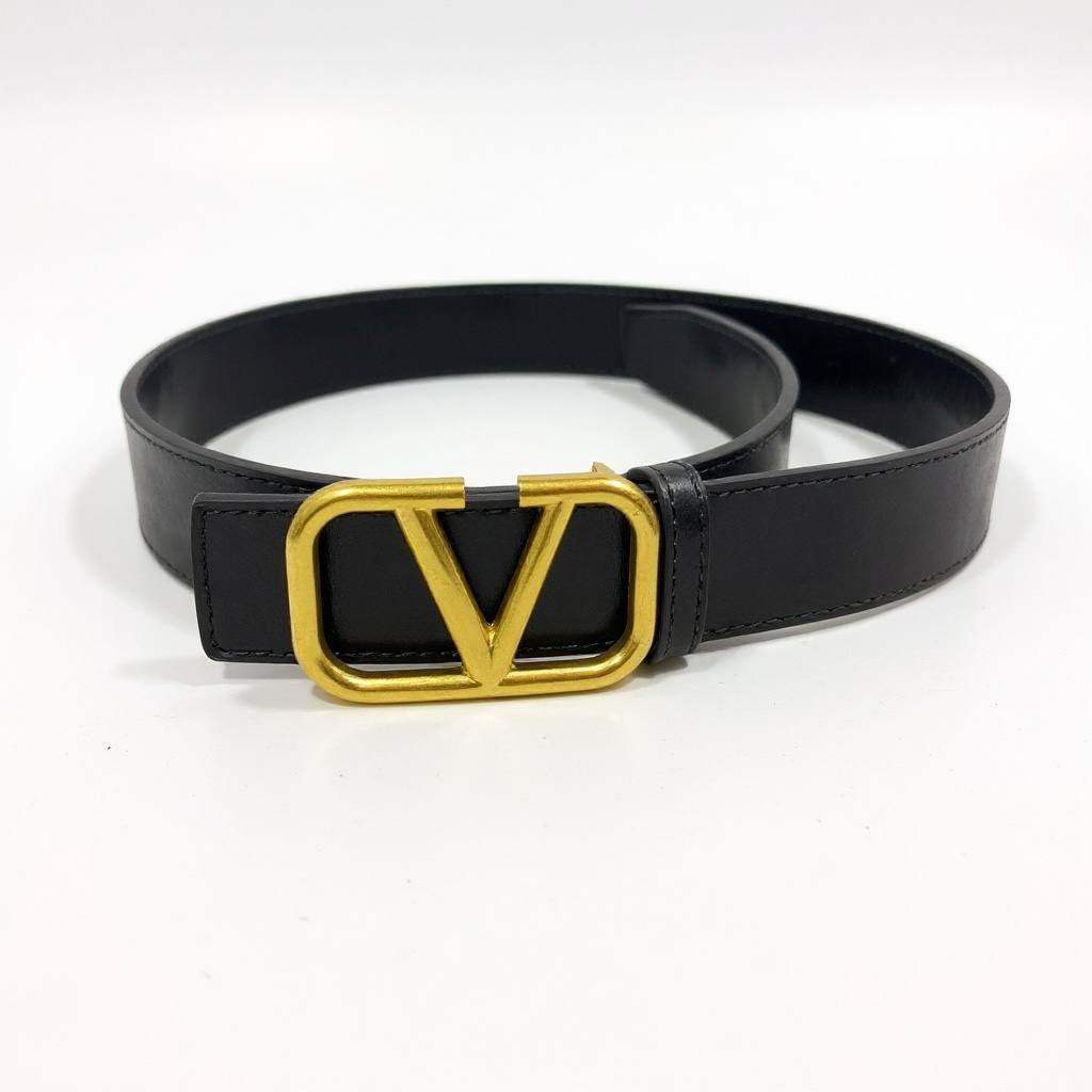 Valentino VLogo Gold Buckle Leather Belt – Black 115cm & 120cm ✨🖤