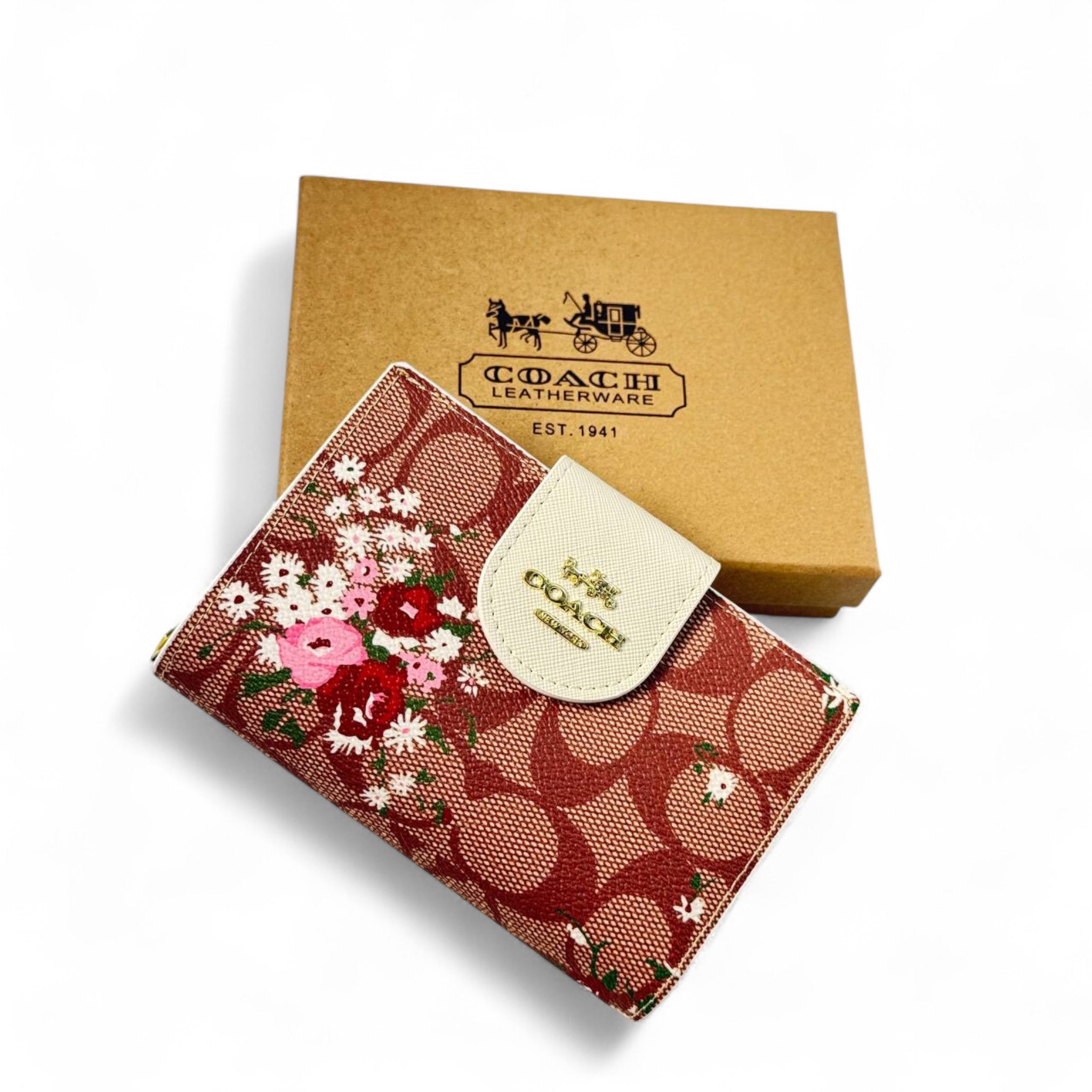 ๐ธ Coach Floral Signature Canvas Wallet โ Women's Luxury Snap Wallet with White Closure ๐ธ