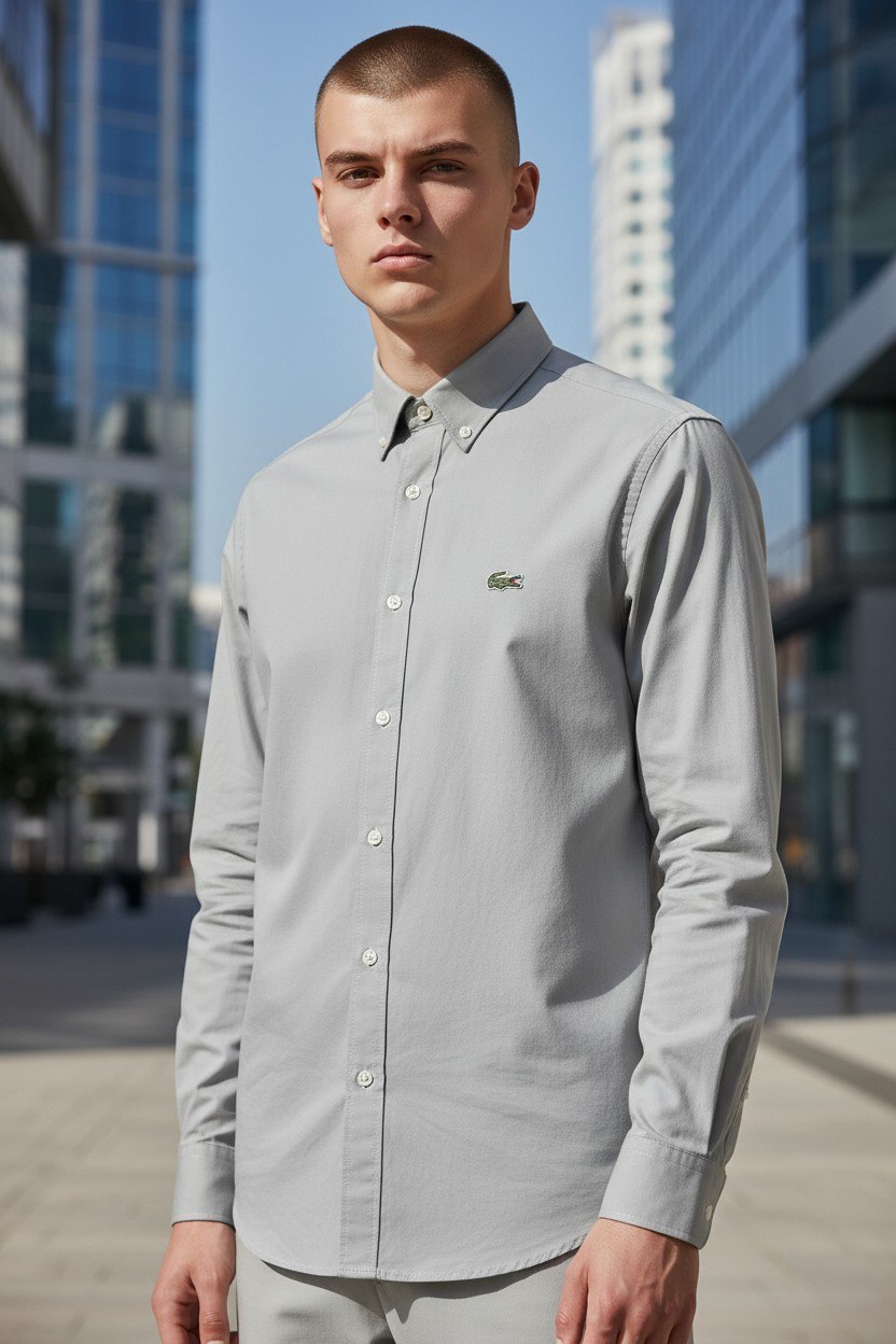 Lacoste Premium Classic Button-Down Long Sleeve Oxford Cotton Shirt for Men 🤍🐊