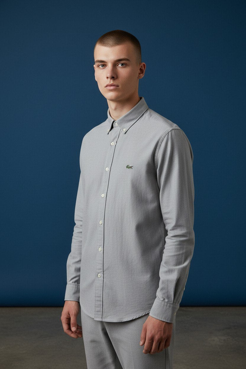 Lacoste Premium Classic Button-Down Long Sleeve Oxford Cotton Shirt for Men 🤍🐊
