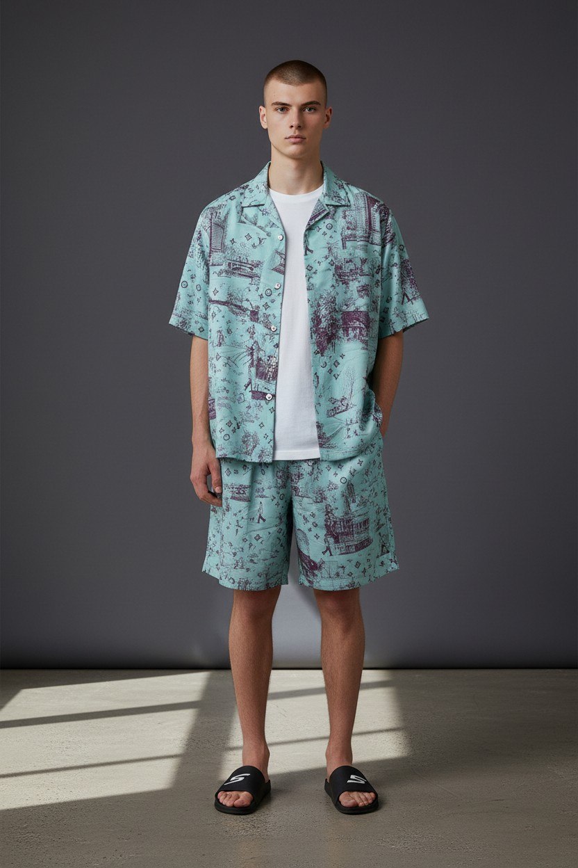 Louis Vuitton Monogram Resort Co-Ord Set for Men – Mint Green Luxury Summer Outfit 🌴✨