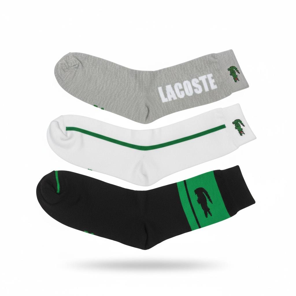 Lacoste Premium Socks Pack (6 Pieces) – Black, Grey & White Edition 🐊🧦🔥