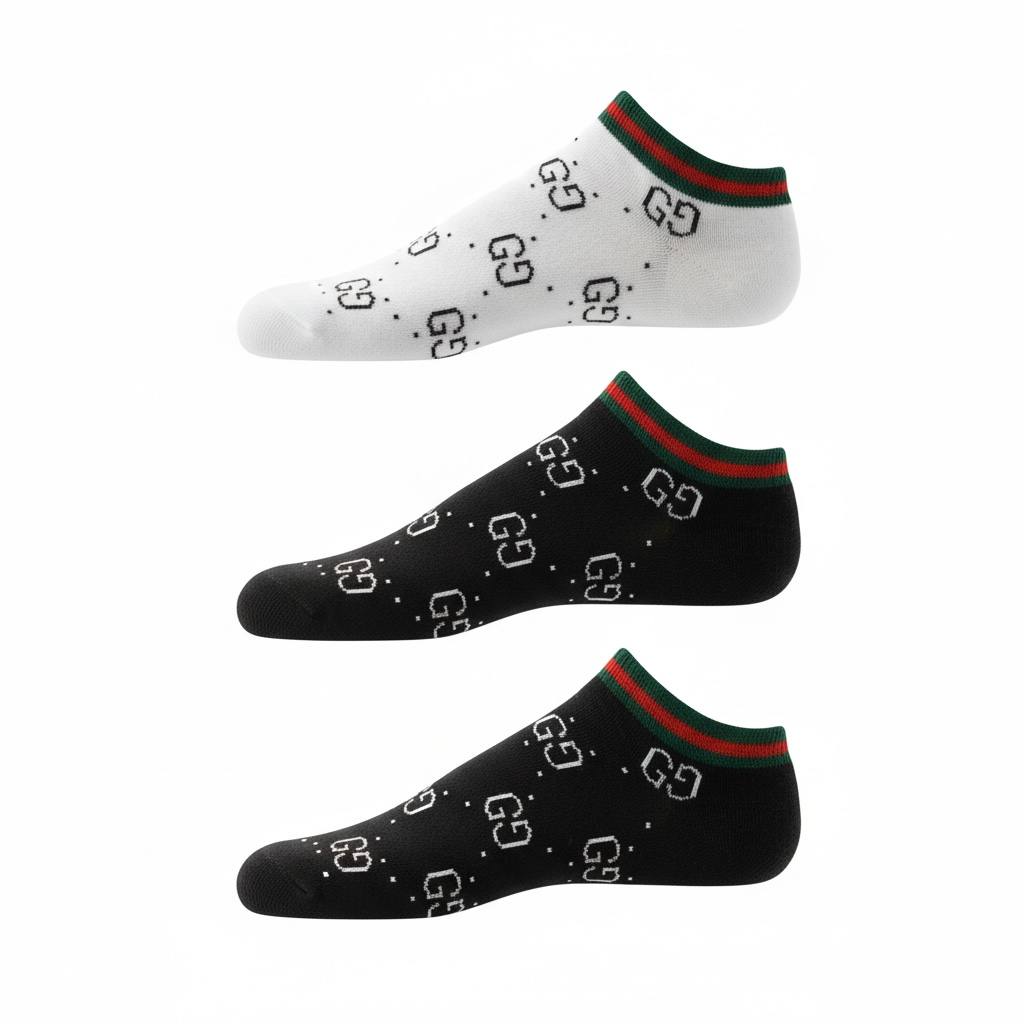 Gucci GG Web No-Show Socks 3-Pack 🧦✨ | 1 White & 2 Black