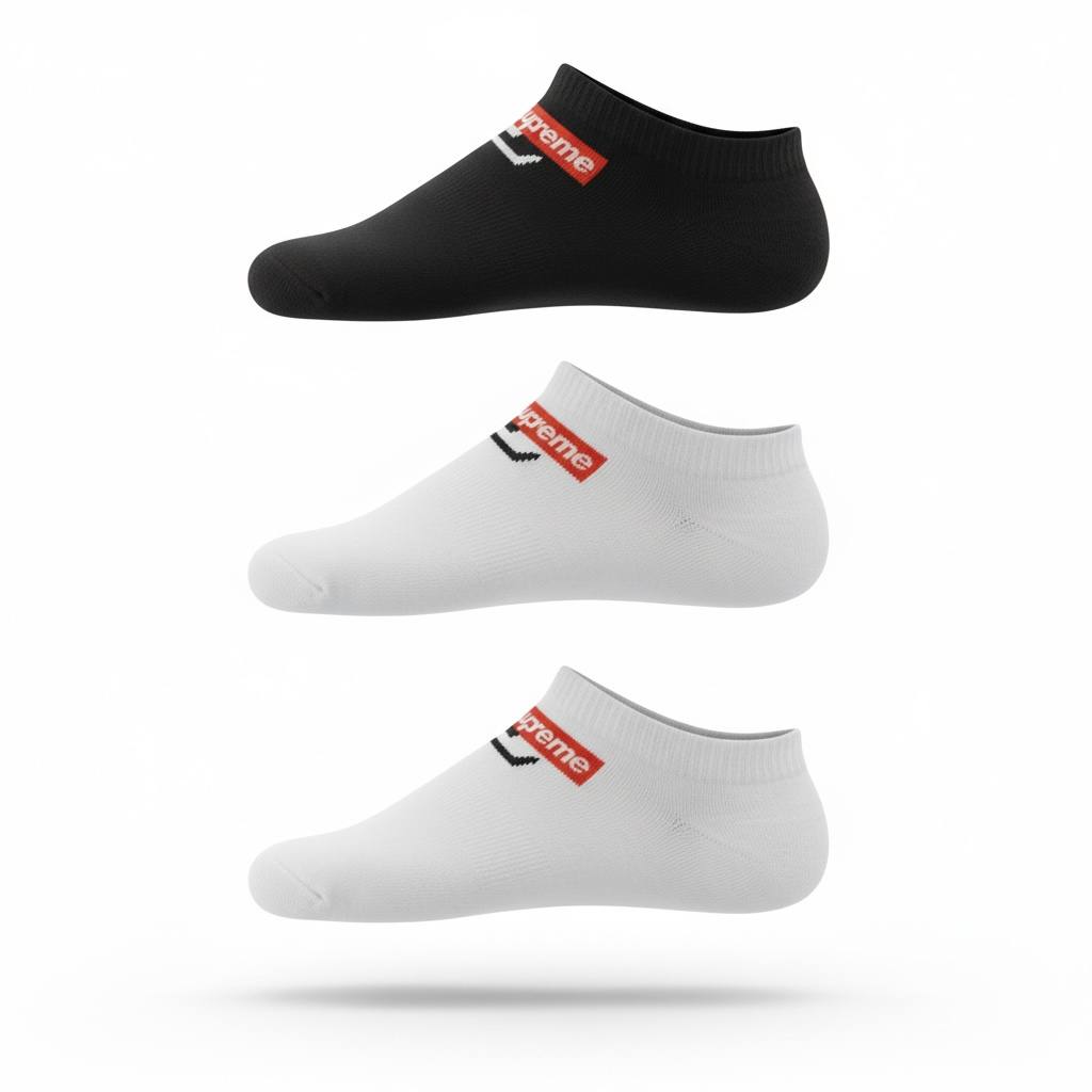 Supreme Low-Cut Socks 3-Piece Set 🧦🔥 | 2 White & 1 Black