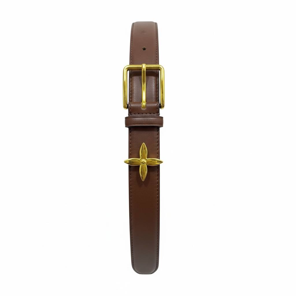 Louis Vuitton Leather Belt – Brown Classic Gold Monogram Accent ✨🟤