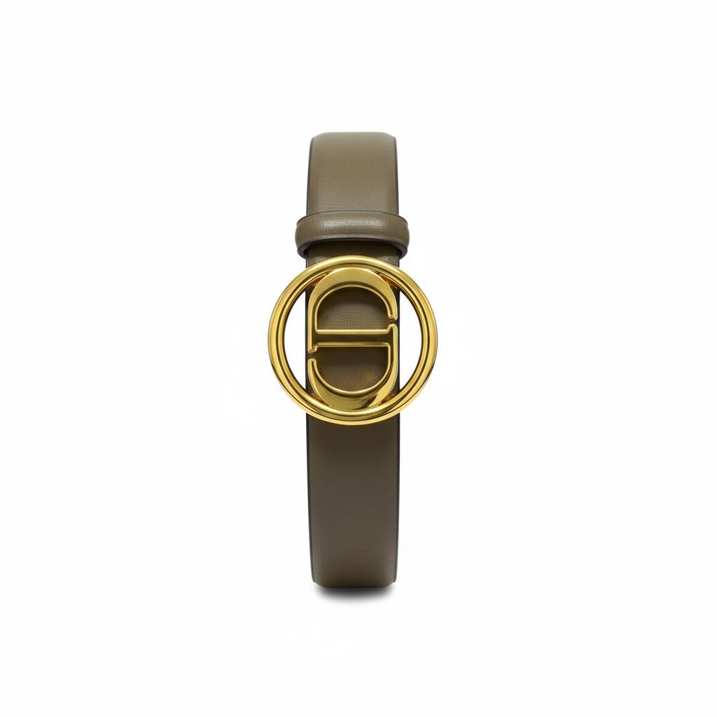 Christian Dior CD Logo Leather Belt – Olive Gold Statement Buckle ✨🟢