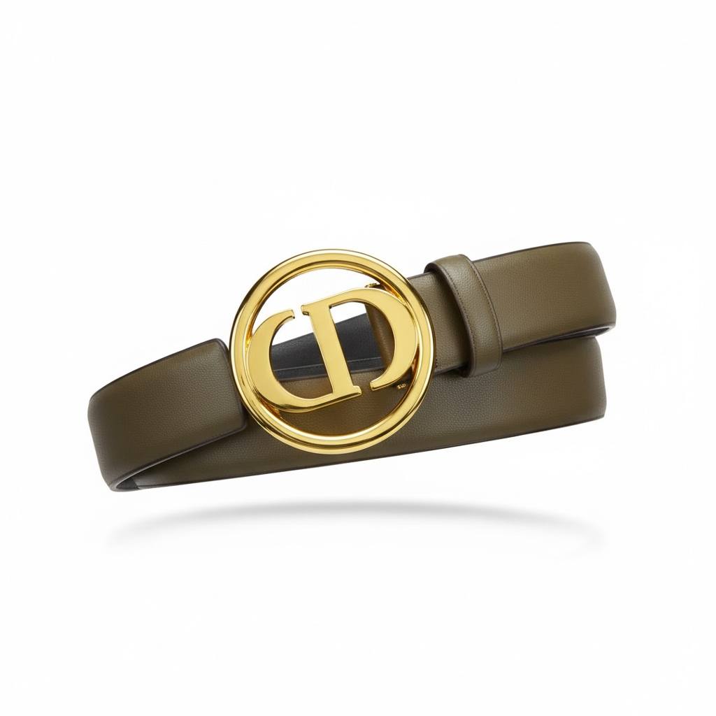 Christian Dior CD Logo Leather Belt – Olive Gold Statement Buckle ✨🟢