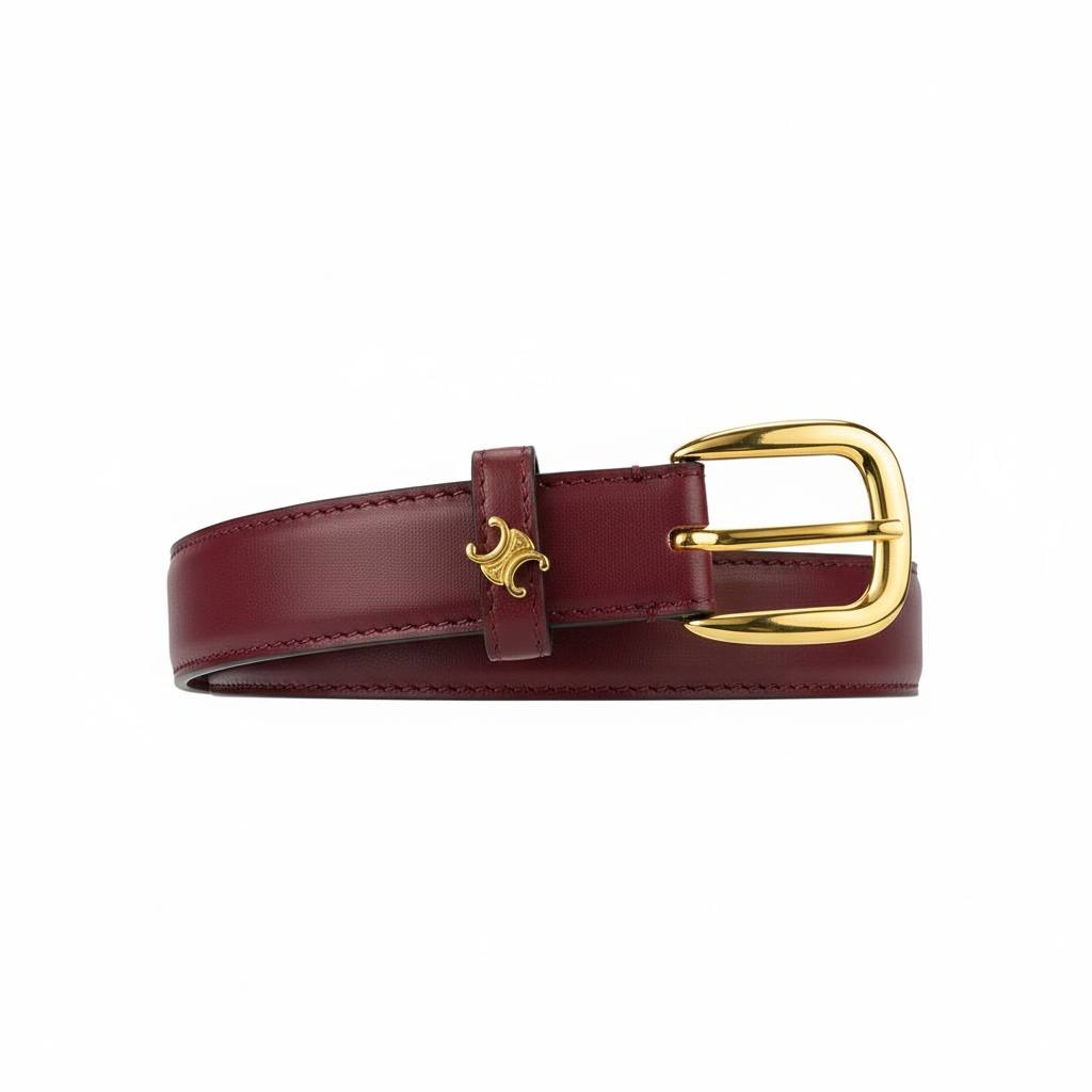Celine Classic Burgundy Leather Belt – Gold Buckle Timeless Essential ✨🍷