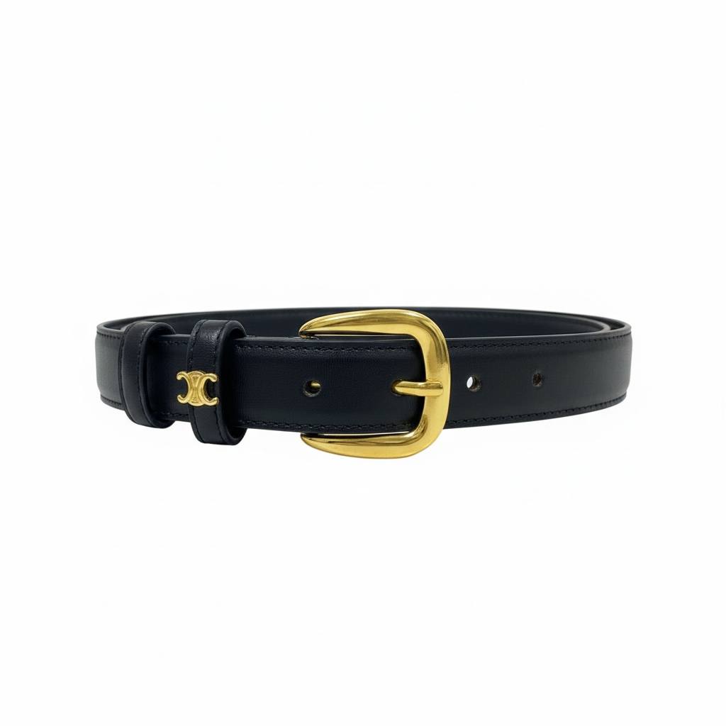 Celine Classic Black Leather Belt – Gold Buckle Minimal Luxe ✨🖤