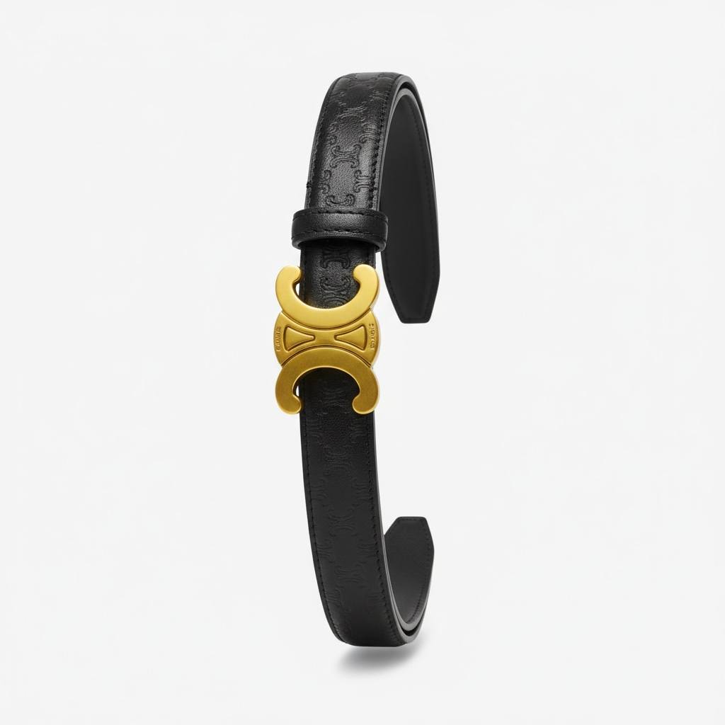 Celine Triomphe Black Leather Belt – Gold Iconic Statement Buckle ✨🖤