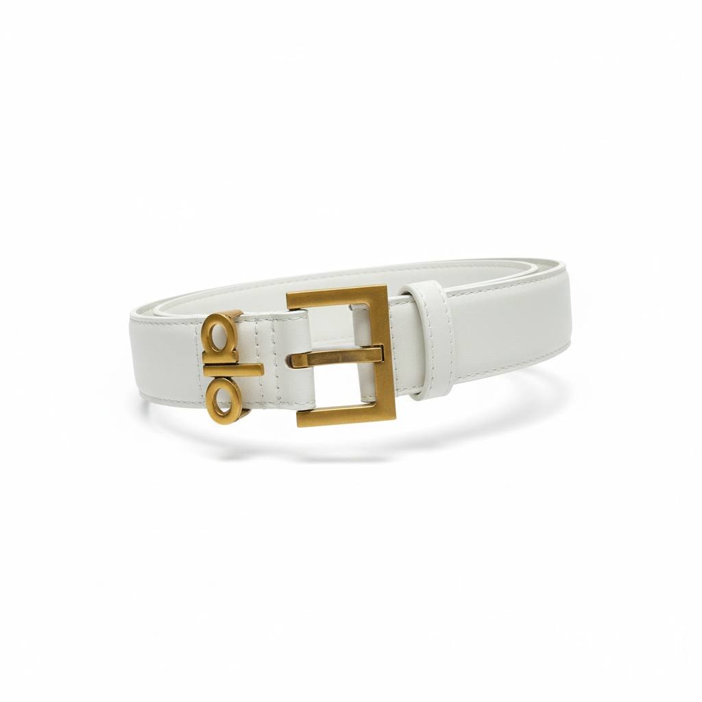 ALO Ivory Leather Belt – Matte Gold Minimal Statement ✨🤍