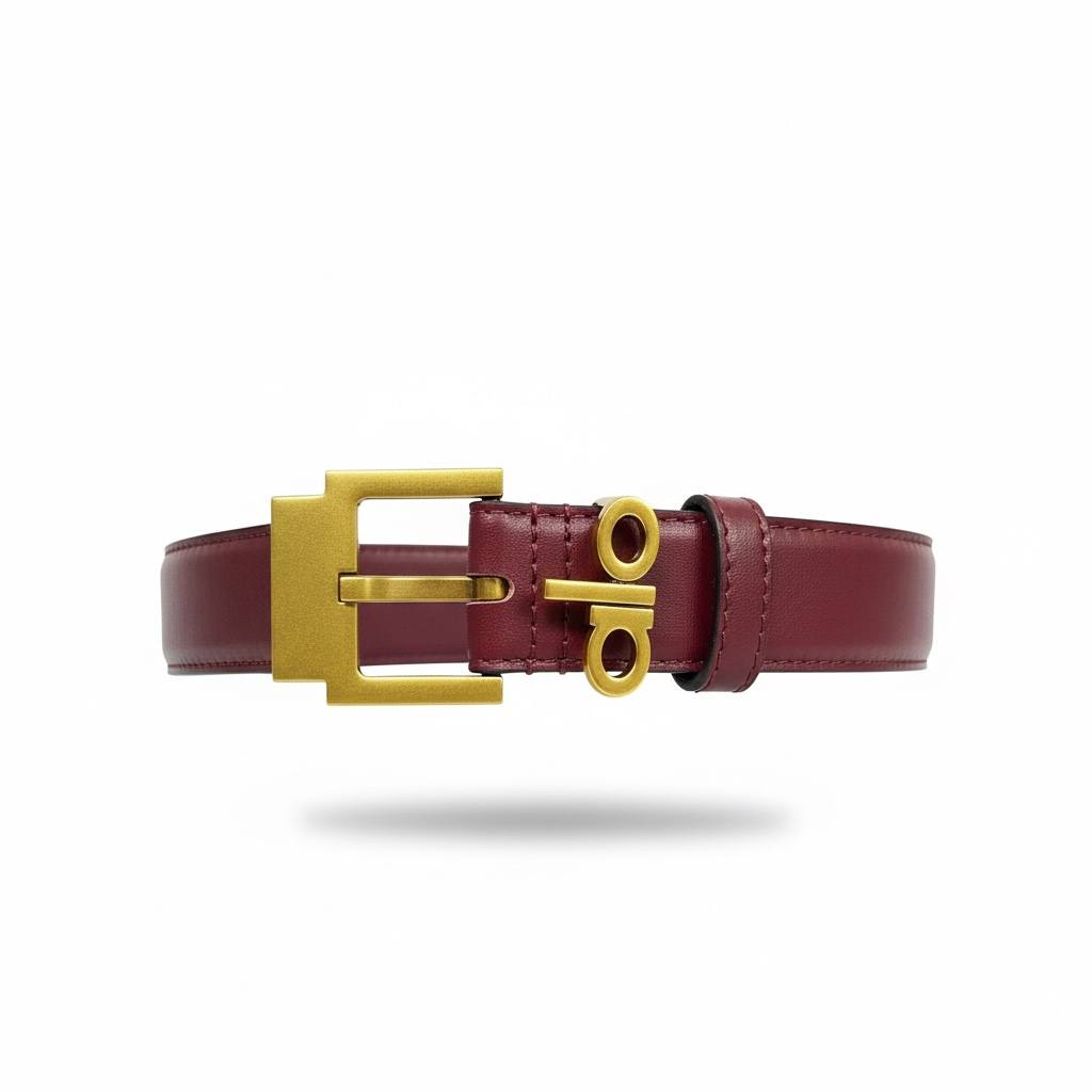 ALO Burgundy Leather Belt – Matte Gold Statement Buckle ✨🍷