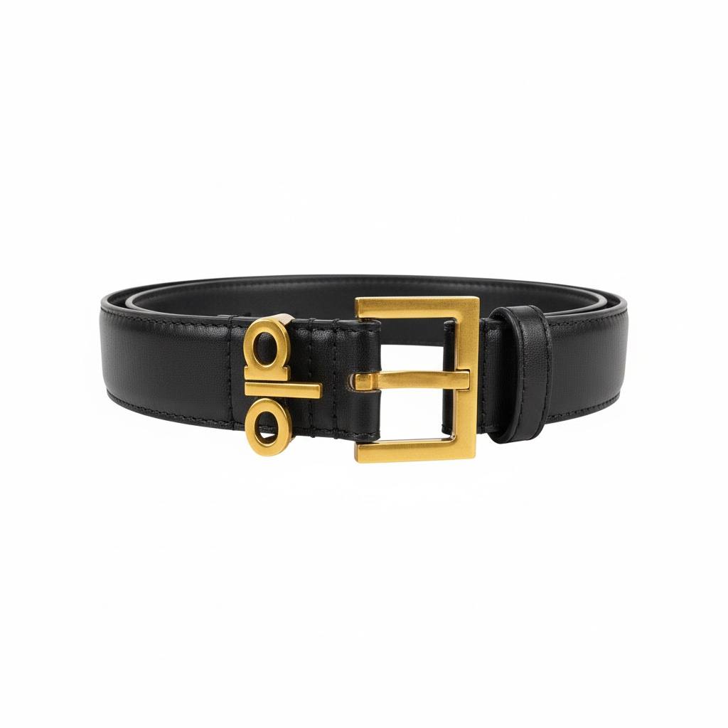 ALO Gold Logo Leather Belt – Black Minimal Luxe Statement ✨🖤
