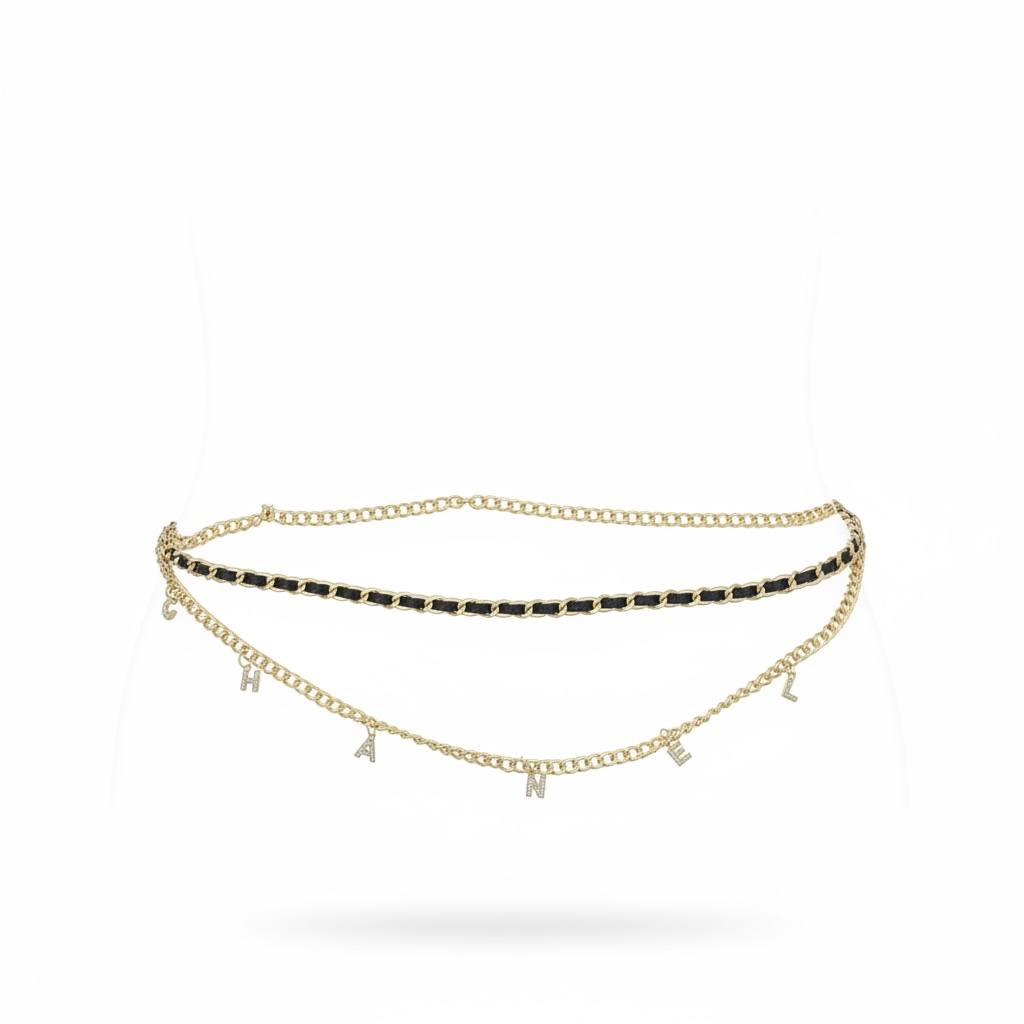 Chanel Chain Belt with Logo Charms – Gold & Black Statement Waist Belt ✨🖤