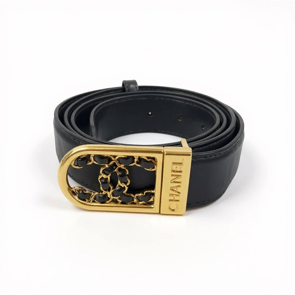 Chanel CC Chain Buckle Belt – Black Leather Gold Signature ✨🖤