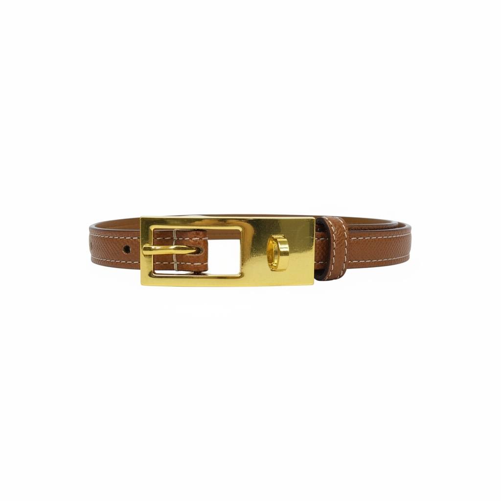 Hermès-Inspired Gold Lock Leather Belt – Brown with Statement Padlock 🔐✨