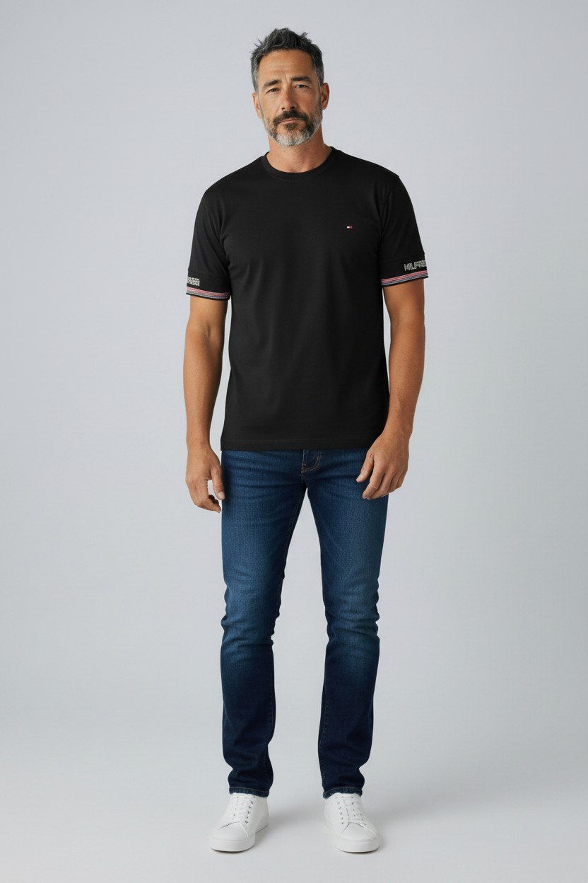 Tommy Hilfiger Premium Minimalist Crew Neck Cotton T-Shirt for Men – Black Edition 🖤✨