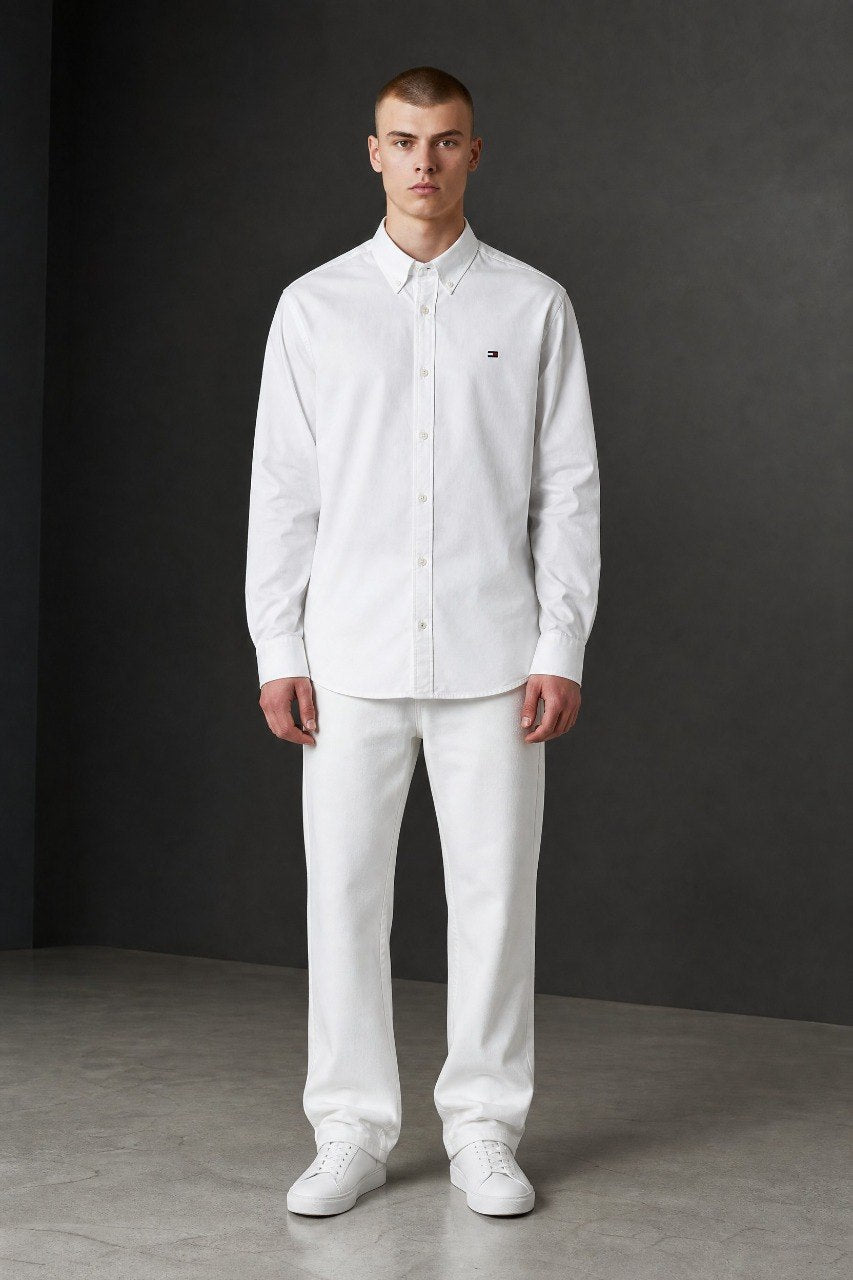 Tommy Hilfiger Premium Classic Oxford Button Down Long Sleeve Shirt for Men – Crisp White Luxury Edition 🤍✨