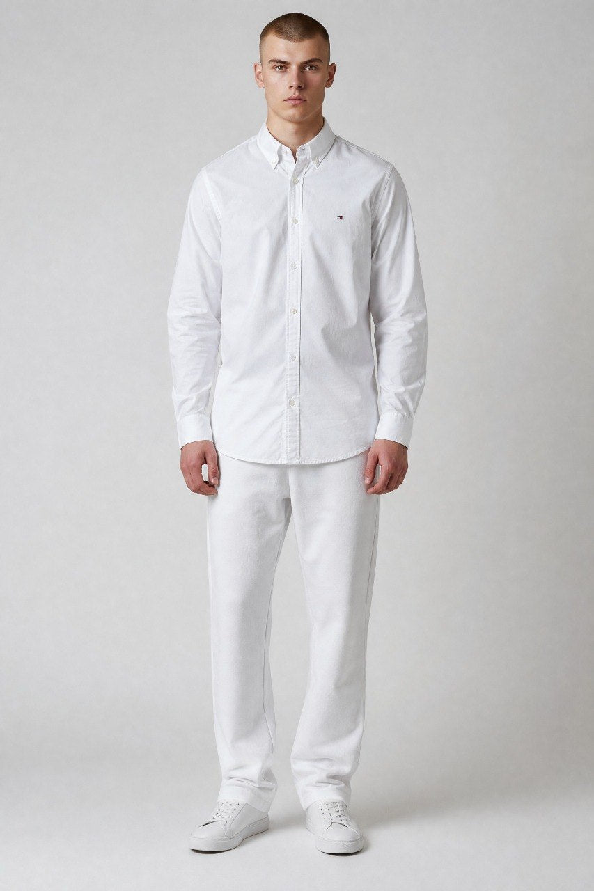 Tommy Hilfiger Premium Classic Oxford Button Down Long Sleeve Shirt for Men – Crisp White Luxury Edition 🤍✨