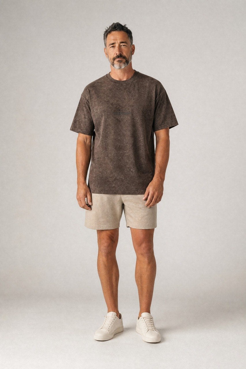 Premium Washed Oversized Essential T-Shirt & Shorts Summer Set for Men – Relaxed Streetwear Co-Ord Outfit 🤎✨