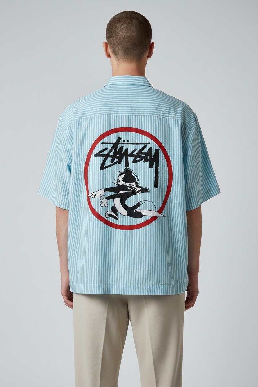 Zara Striped Relaxed Fit Short Sleeve Poplin Shirt for Men – Oversized Summer Streetwear Button-Up 💙🤍