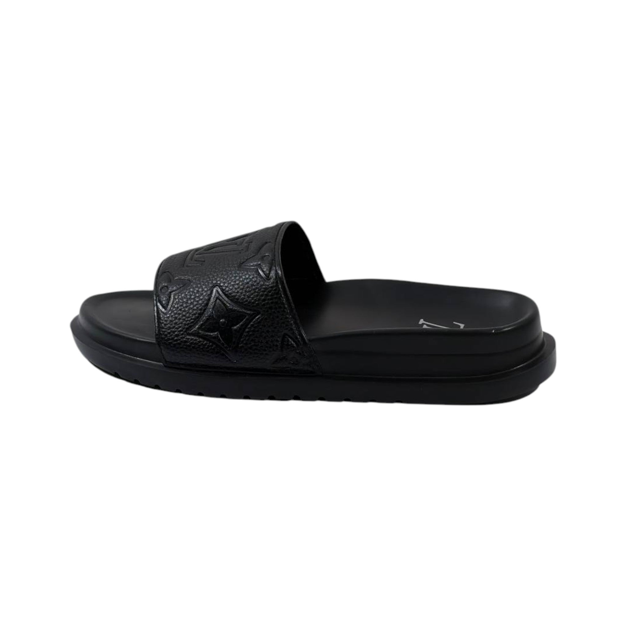Louis Vuitton Inspired Monogram Slides – Triple Black Edition 🖤✨