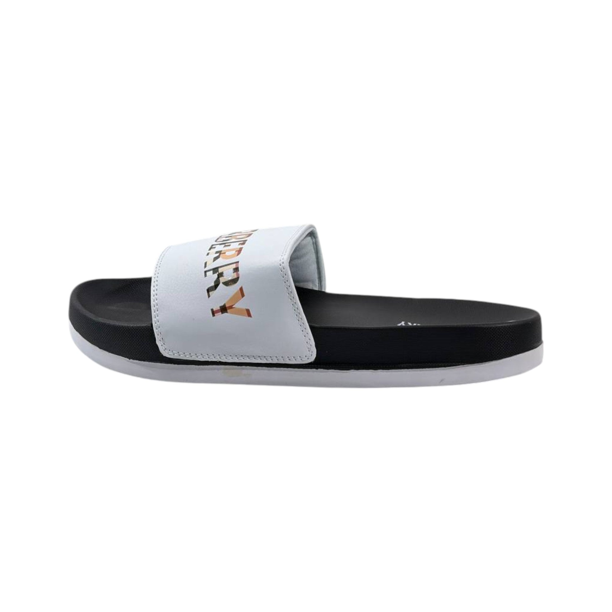 Burberry Check Logo Slides – White Edition 🤍✨