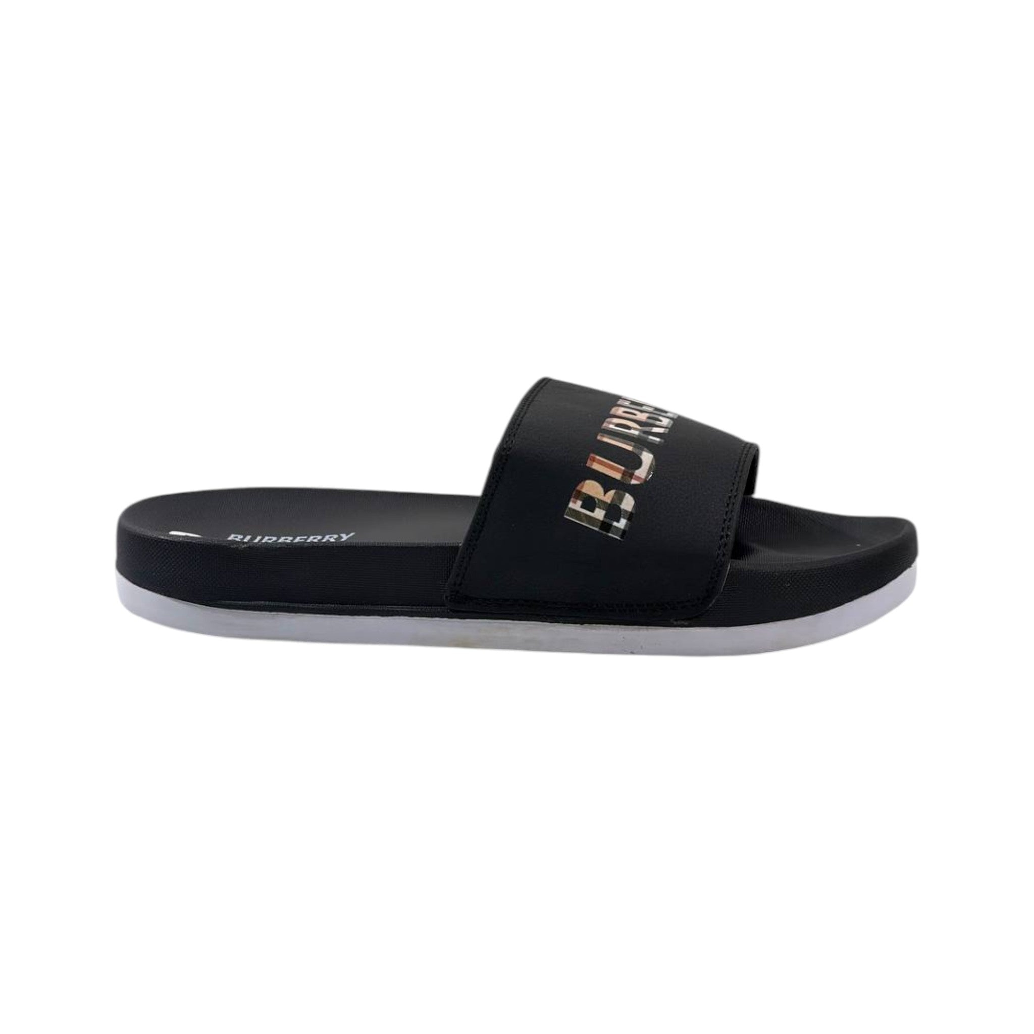 Burberry Check Logo Slides โ Triple Black Edition ๐คโจ