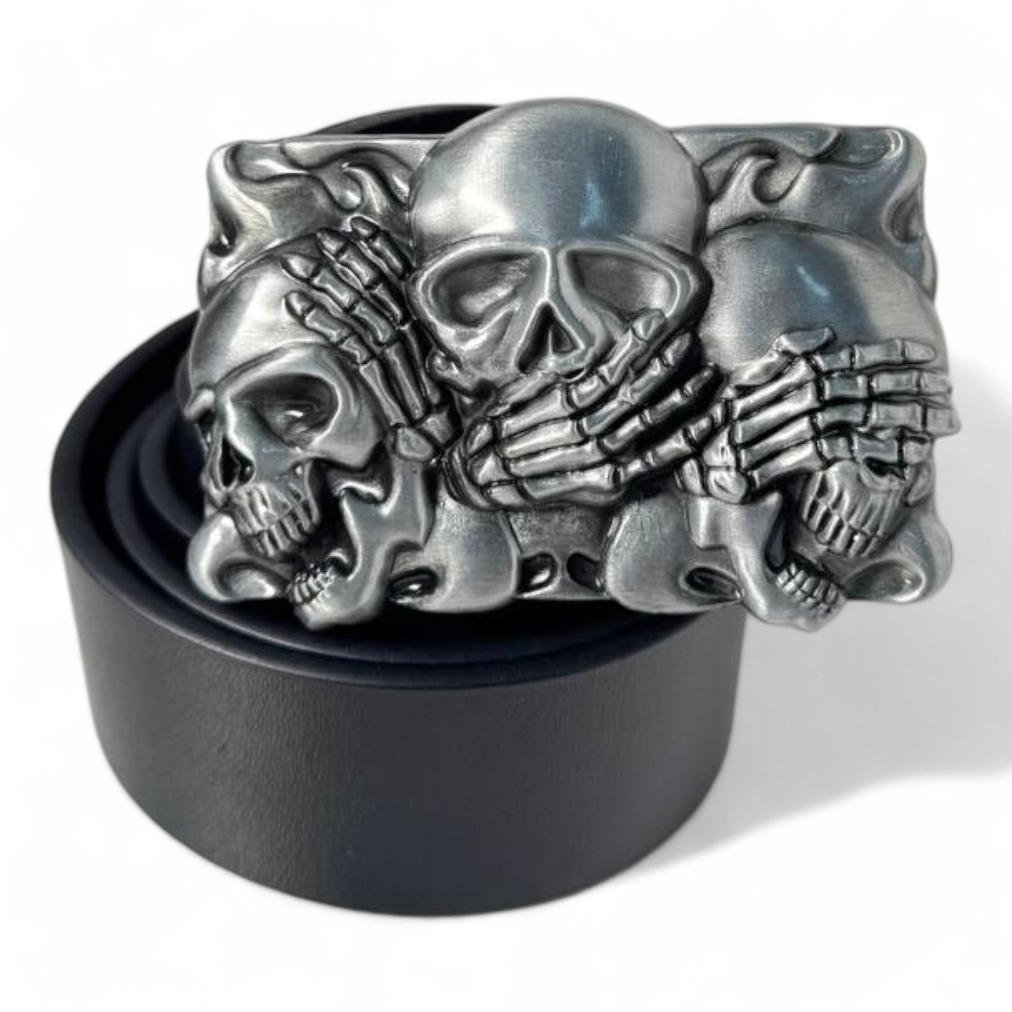 Hear No Evil, See No Evil, Speak No Evil Skull Belt