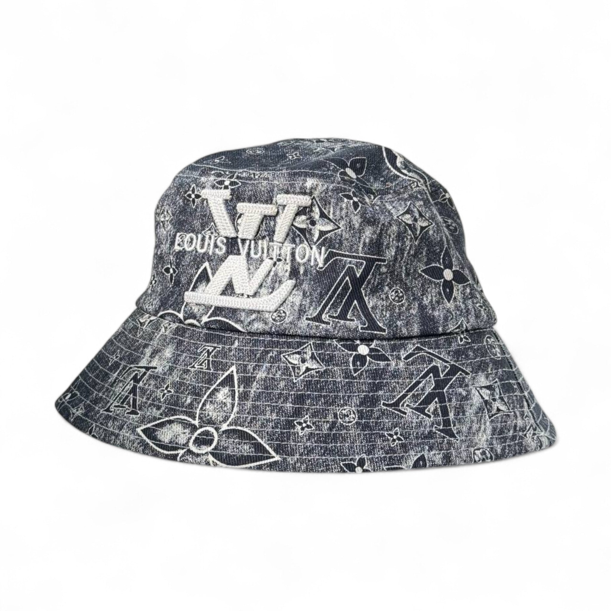Louis Vuitton Distressed Denim Monogram Bucket Hat – Oversized LV Logo