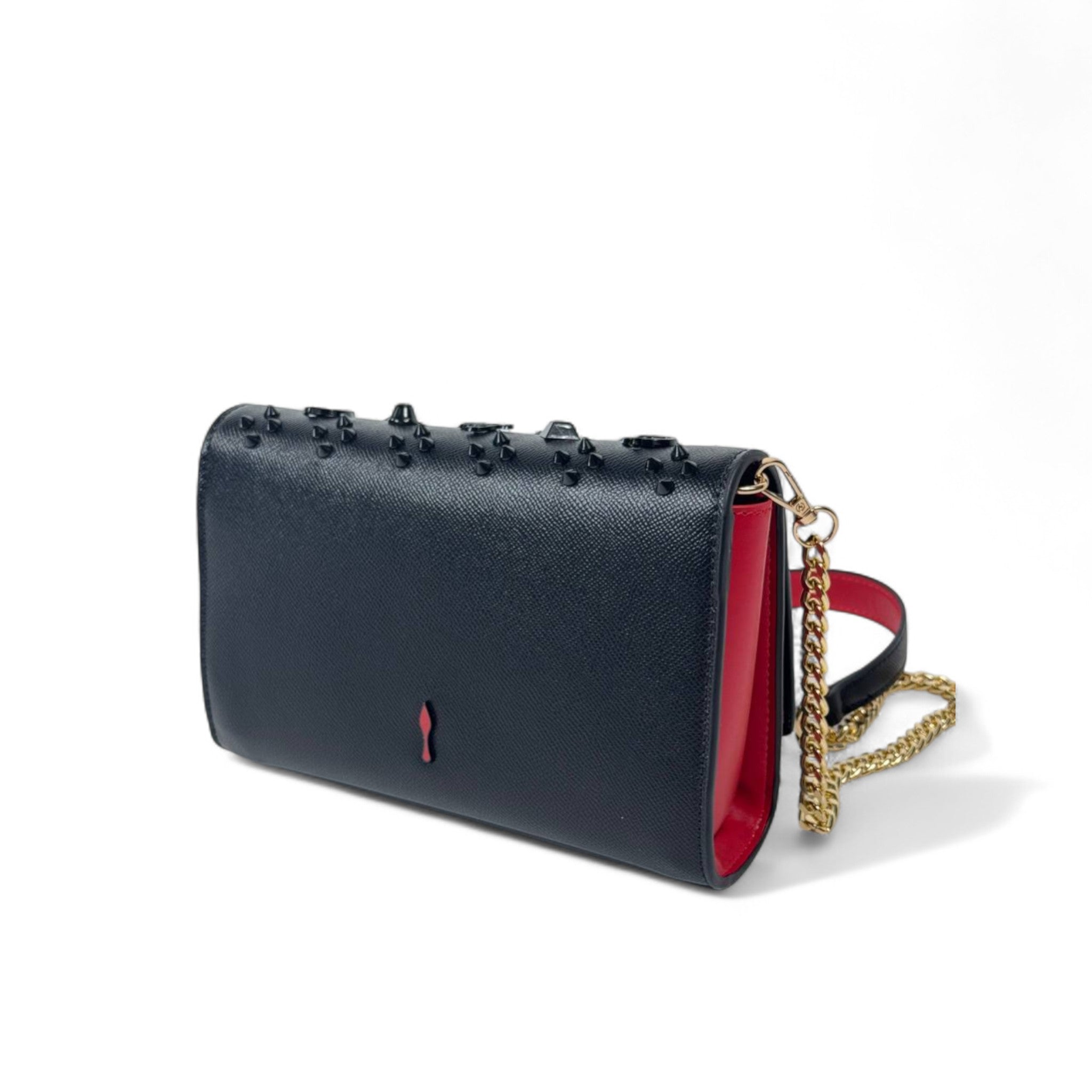 Christian Louboutin Black Studded Crossbody Bag – Gold Chain & Red Interior 🖤🔥
