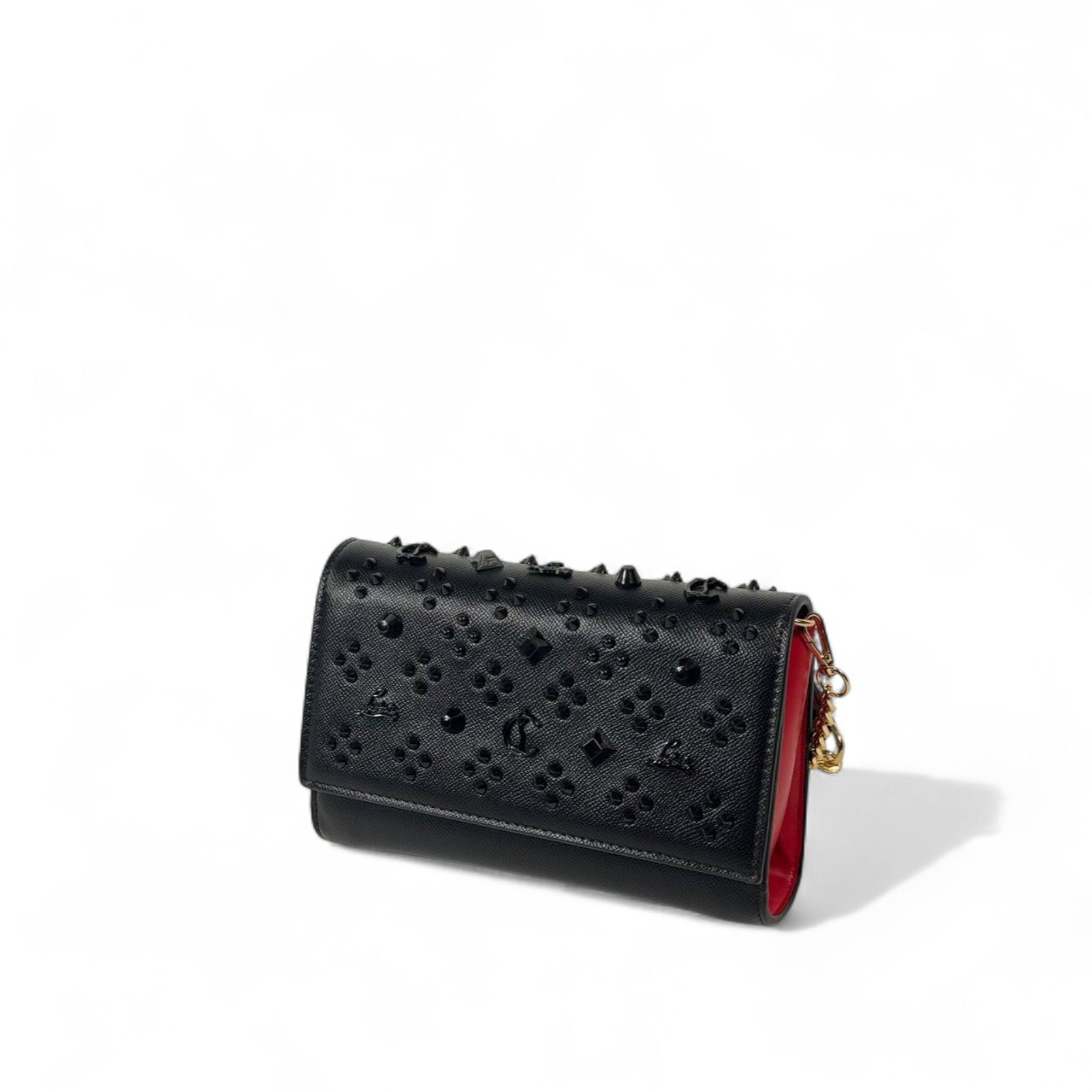 Christian Louboutin Black Studded Crossbody Bag – Gold Chain & Red Interior 🖤🔥