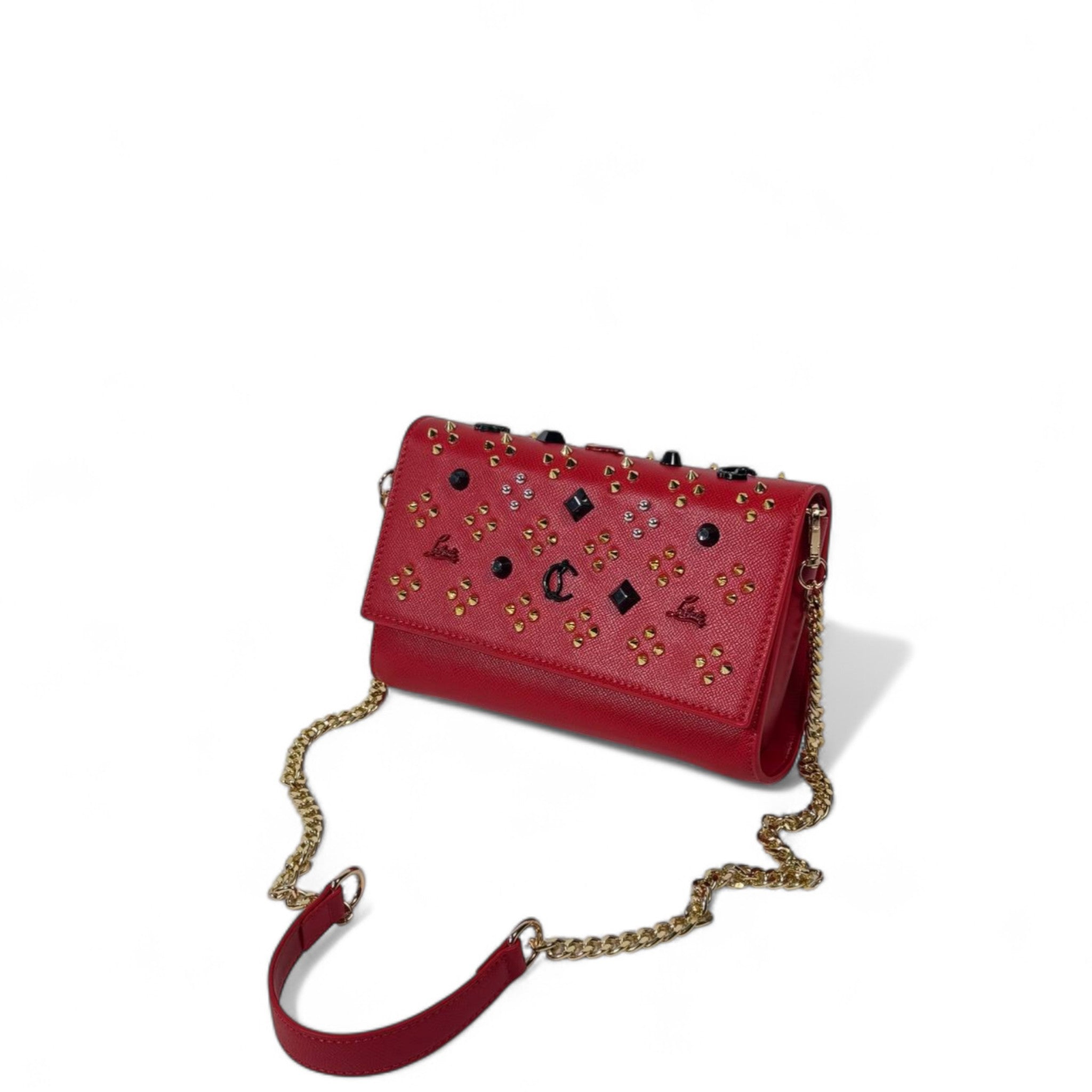 Christian Louboutin Red Studded Crossbody Bag – Gold Chain & Signature Spikes ❤️✨