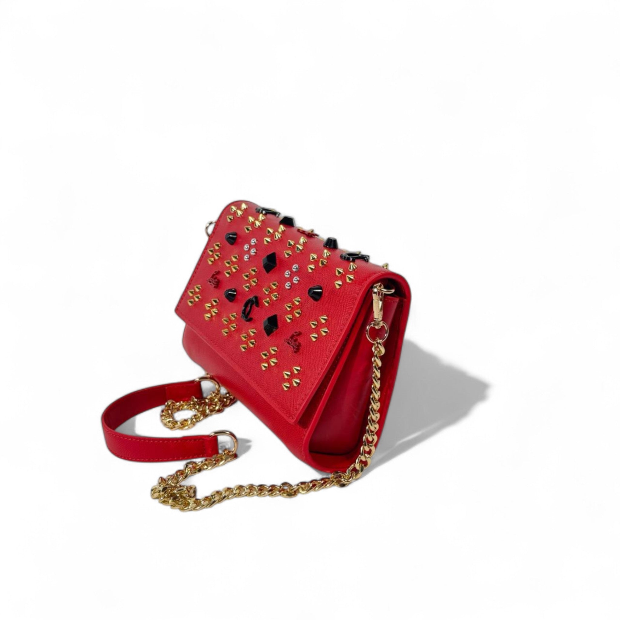 Christian Louboutin Red Studded Crossbody Bag – Gold Chain & Signature Spikes ❤️✨