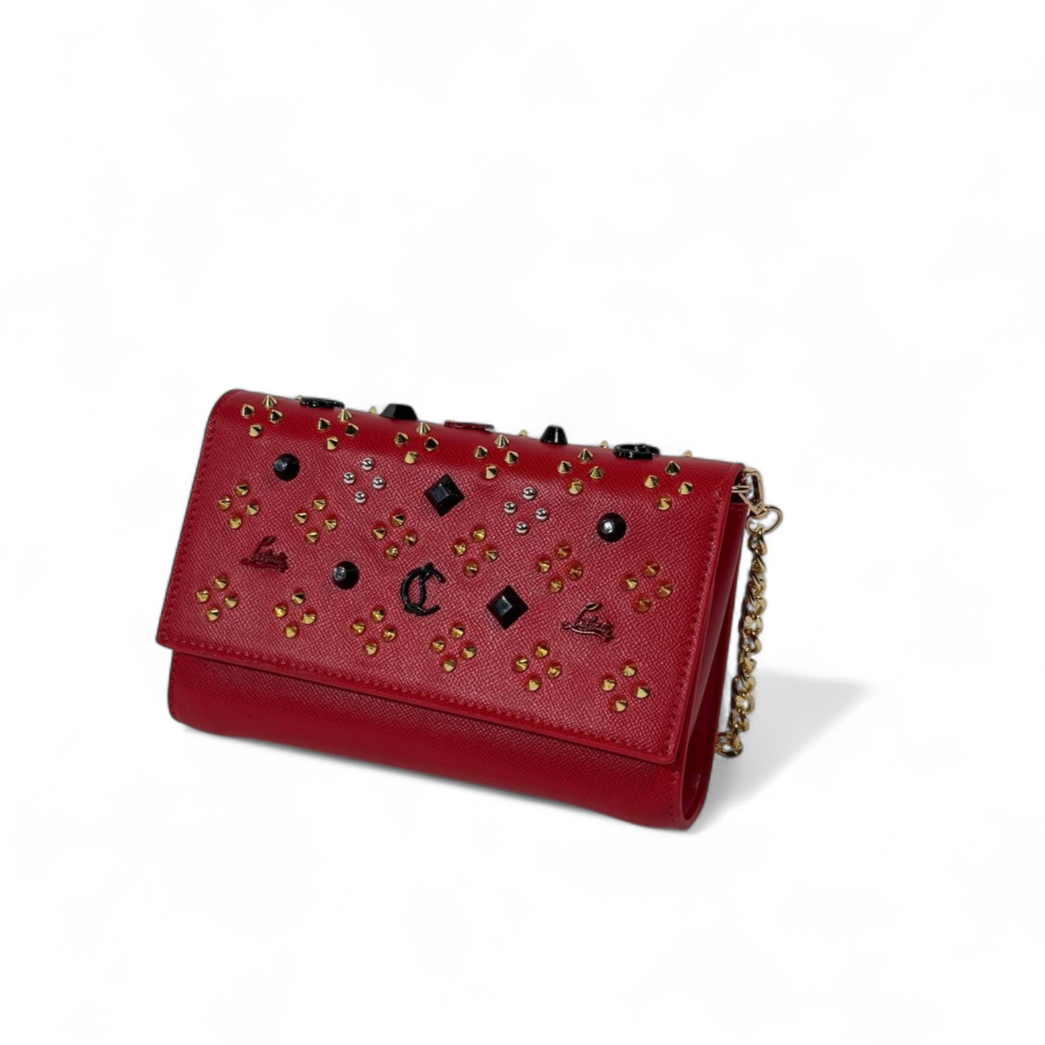 Christian Louboutin Red Studded Crossbody Bag – Gold Chain & Signature Spikes ❤️✨