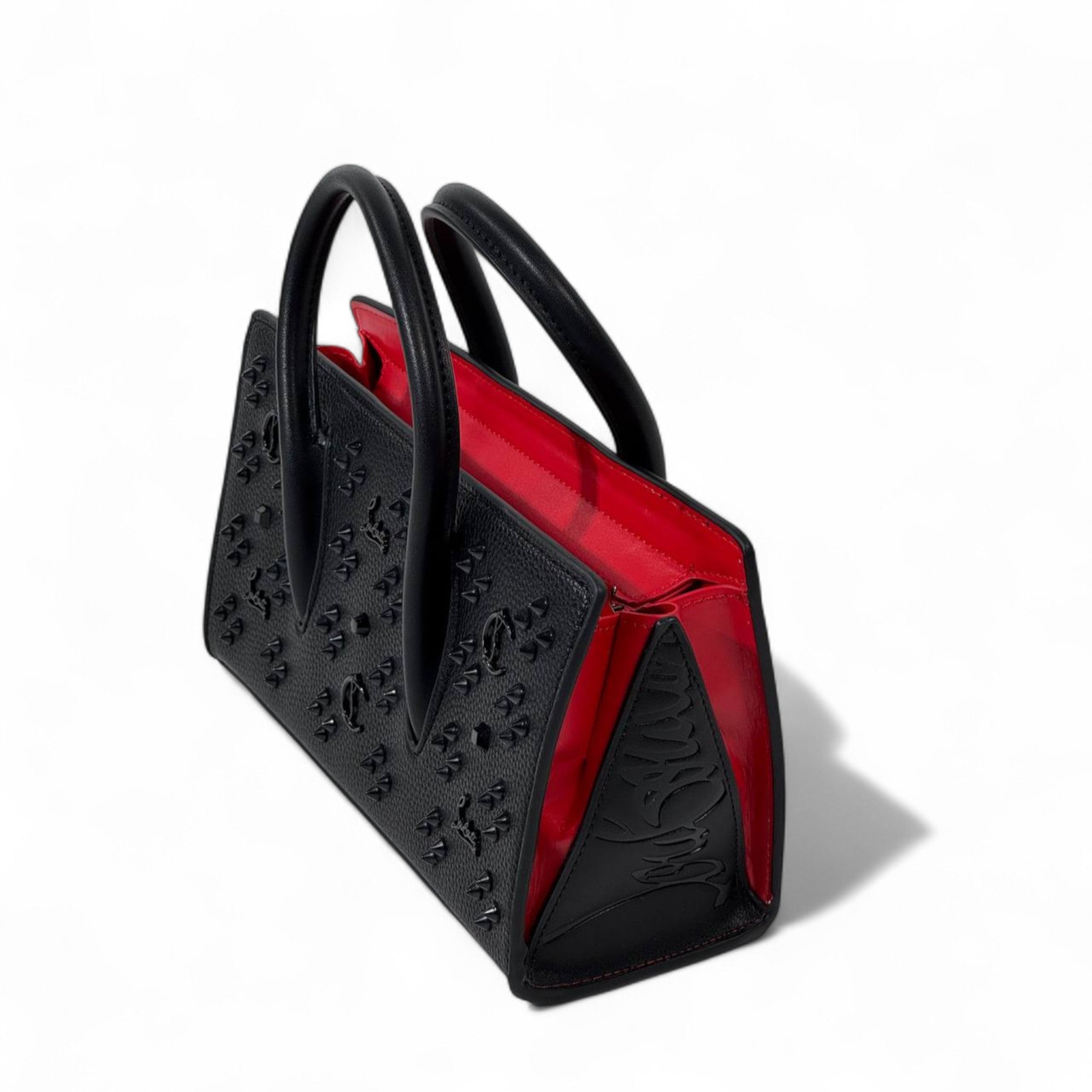 Christian Louboutin Paloma Small Tote – Black Embossed with Red Interior