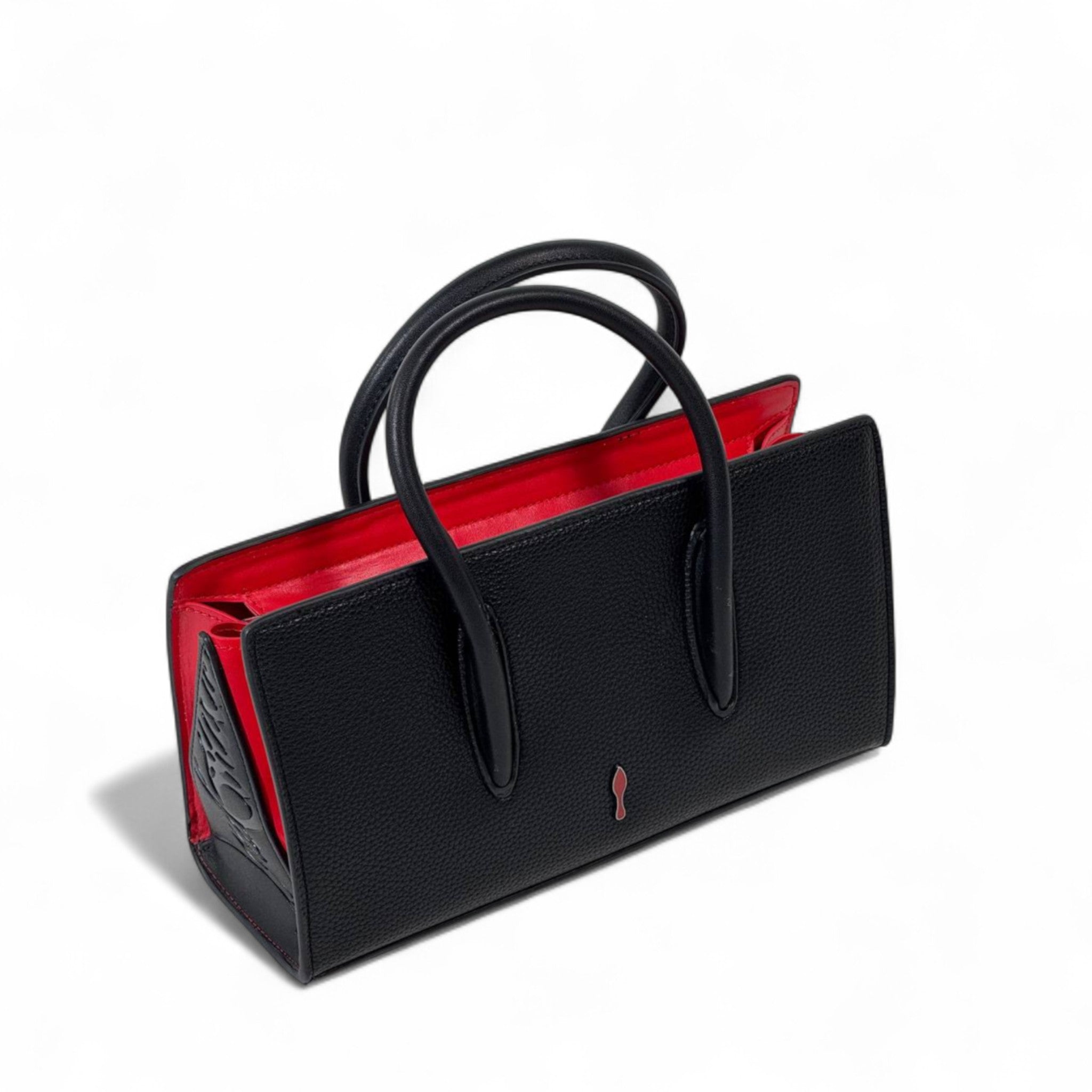 Christian Louboutin Paloma Small Tote – Black Embossed with Red Interior