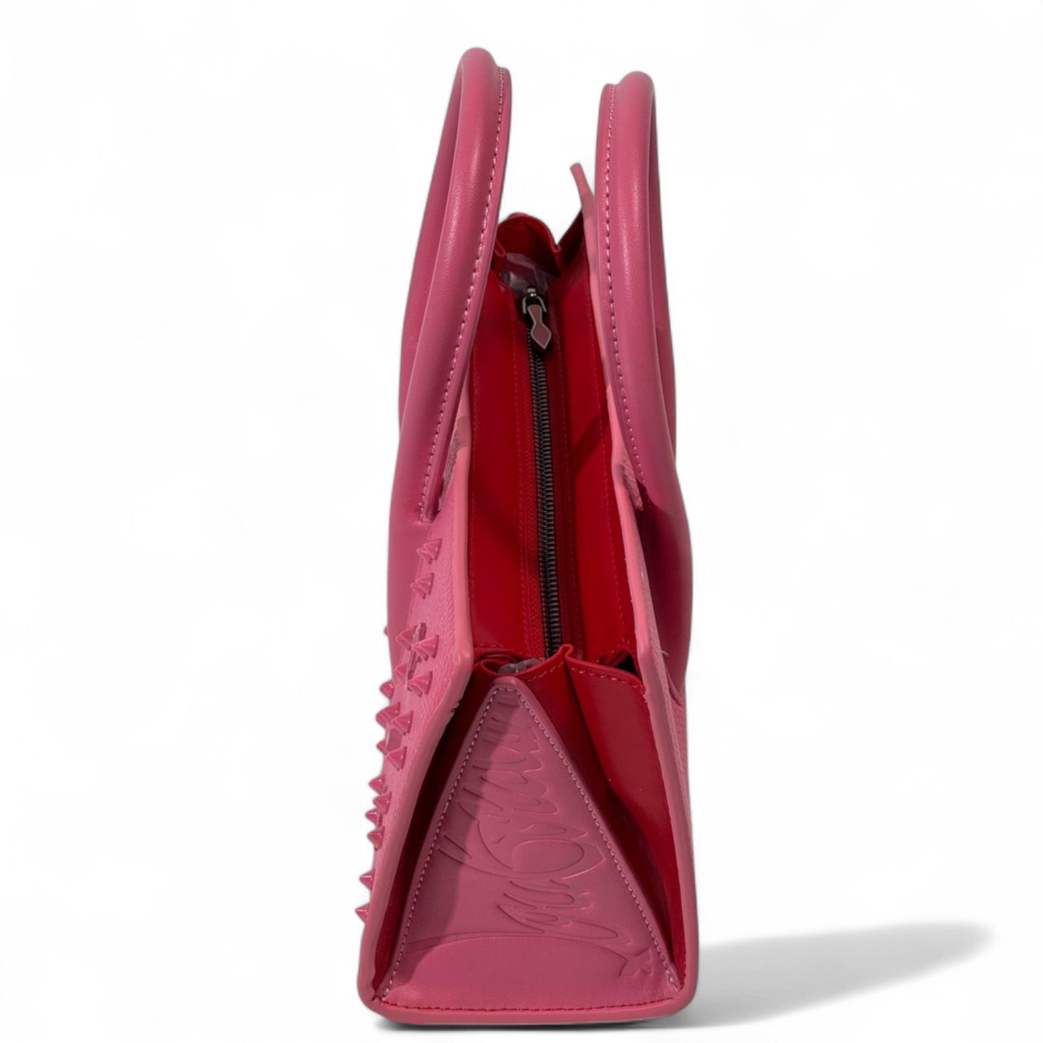 Christian Louboutin Pink Cabata Tote – Embossed Stud Leather with Red Interior 💖🔥